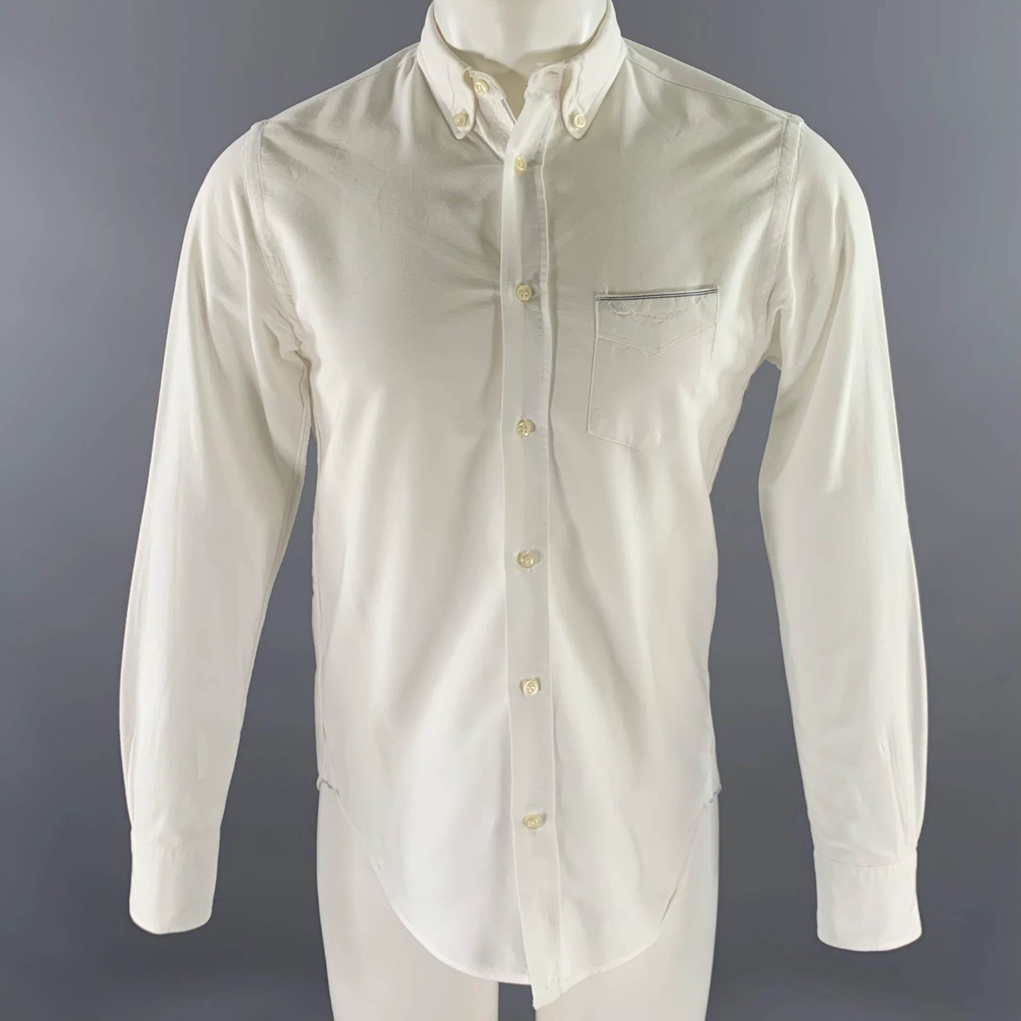 OFFICINE GENERALE Size S White Cotton Oxford Long Sleeve Shirt