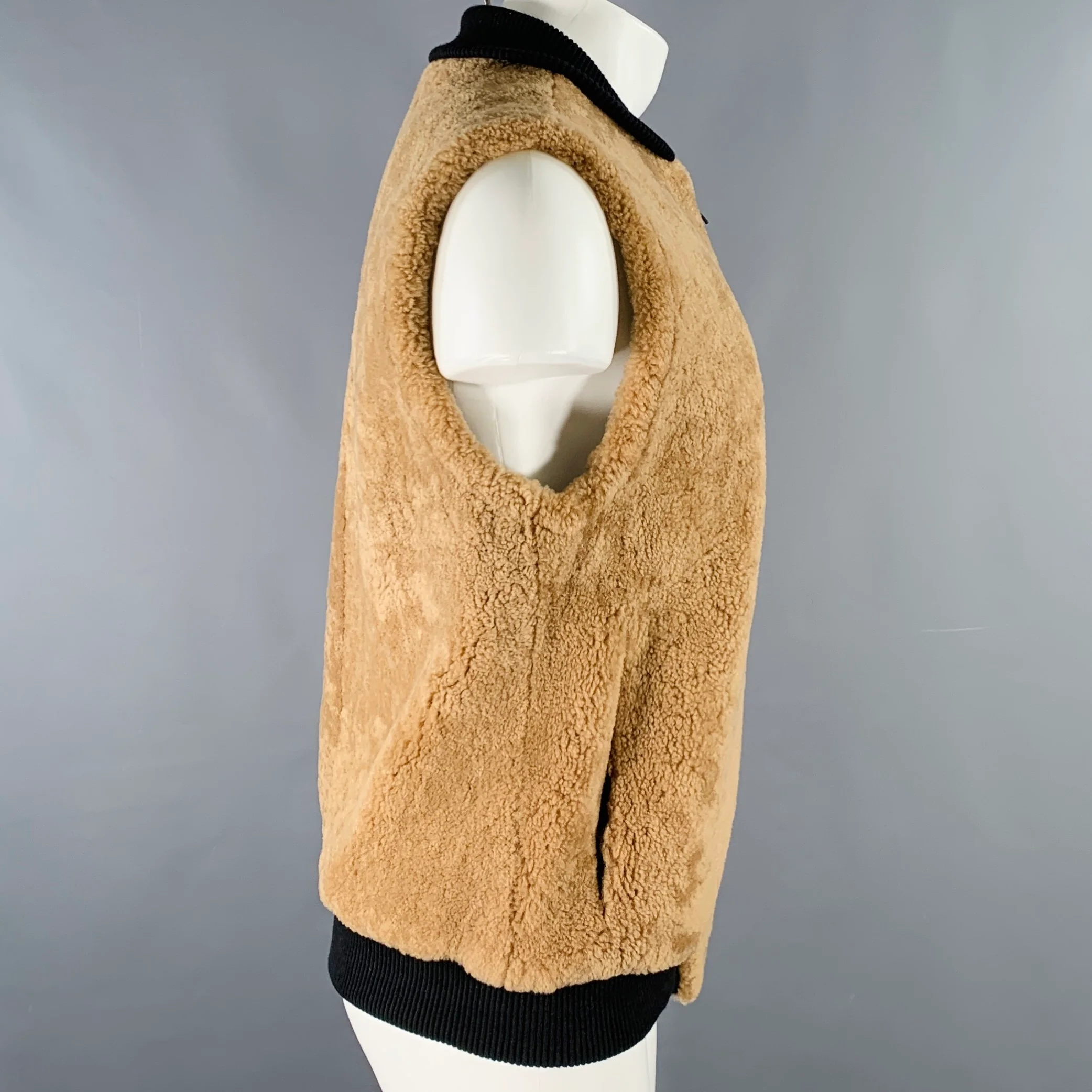 OLIVER SPENCER Size 40 Black Camel Cotton Blend Shearling Vest - Image 2