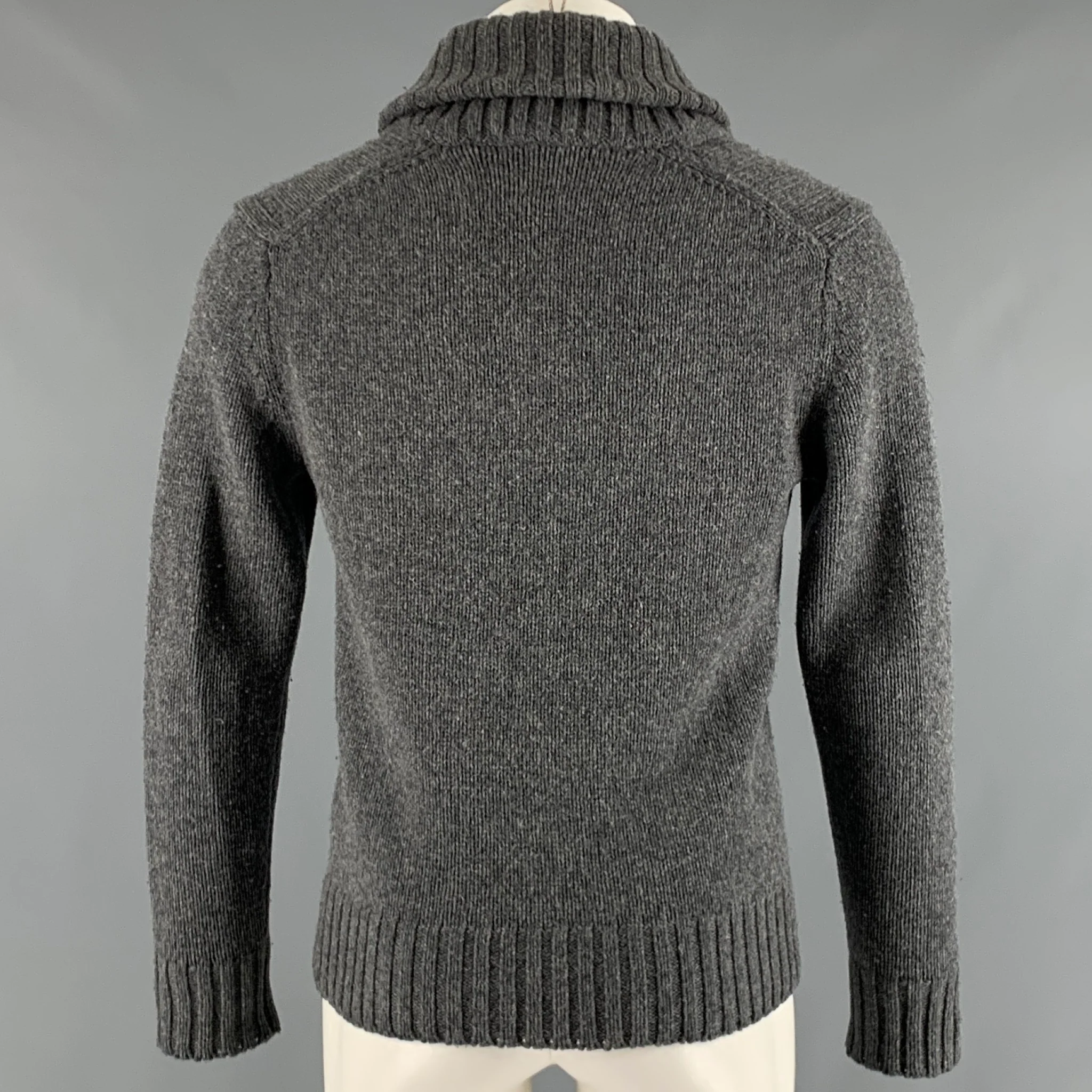 ONASSIS Size S Grey Wool Shawl Collar Sweater - Image 3