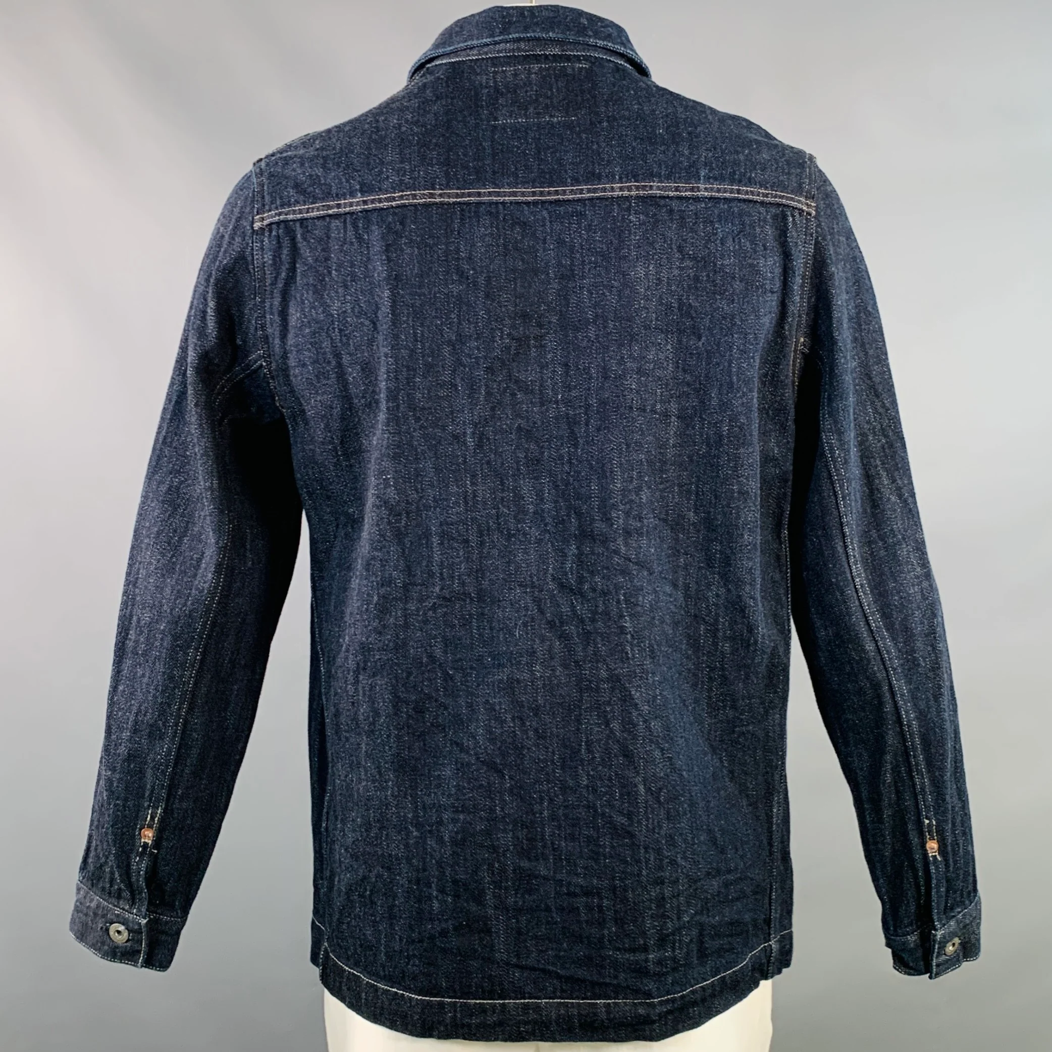 ONI DENIM Size L Indigo Contrast Stitch Denim Twill Trucker Jacket - Image 3