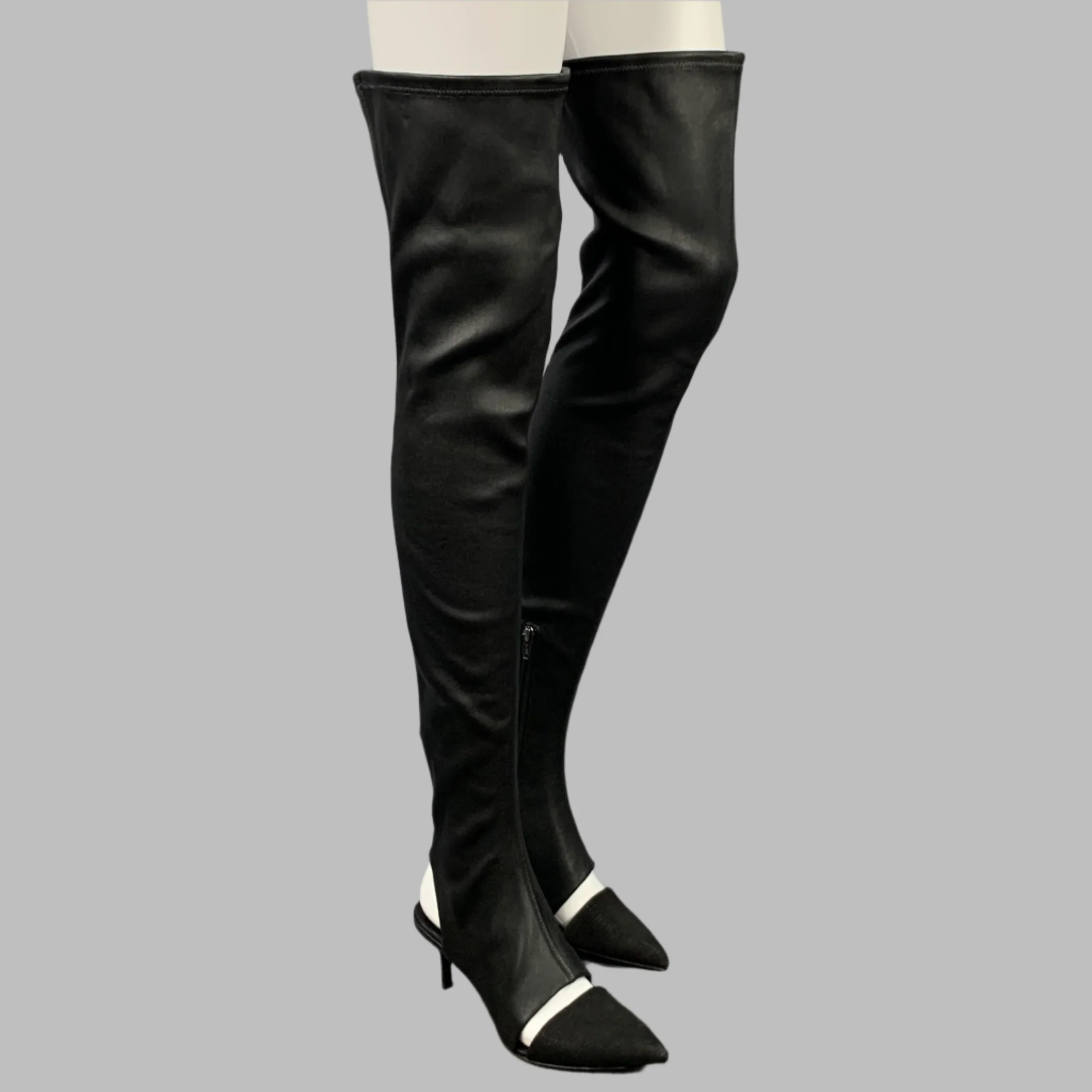 OPENING CEREMONY Size 6 Black Leather Mixed Fabrics Pointed Toe Boots - Image 2