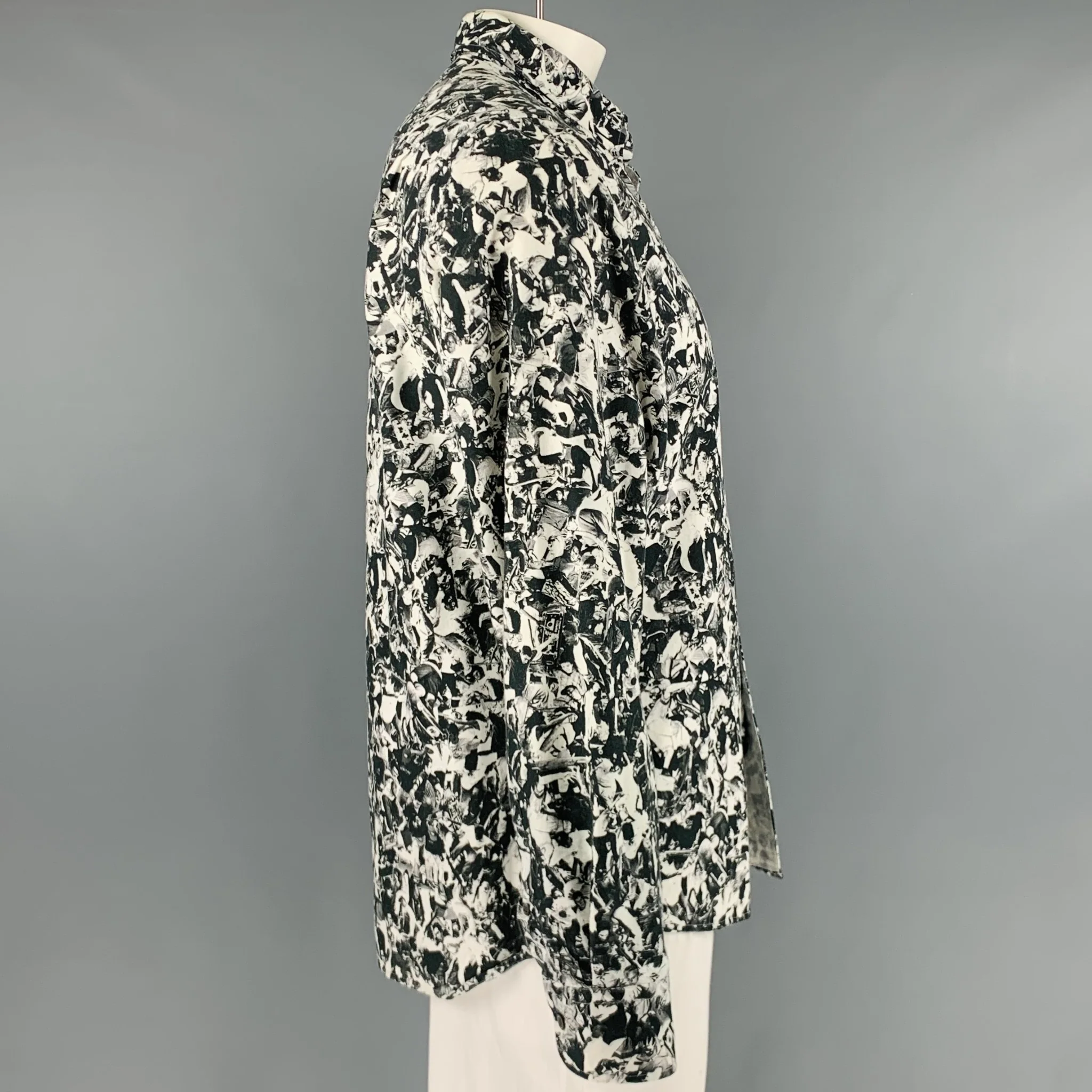 OPENING CEREMONY Size XL Black White Print Cotton Button Down Long Sleeve Shirt - Image 3