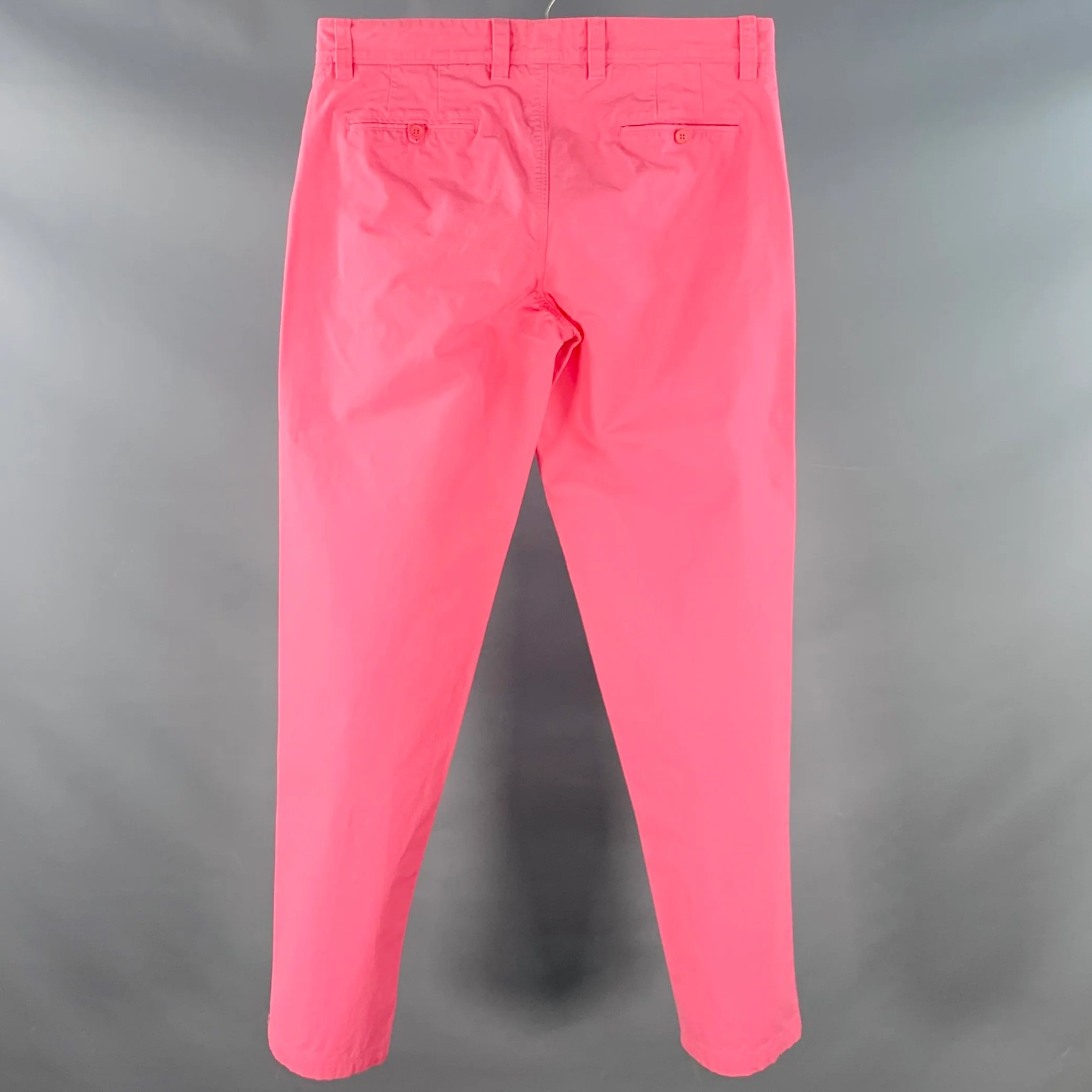ORLEBAR BROWN Size 32 Neon Pink Cotton Flat Front Tapered Casual Pants - Image 2
