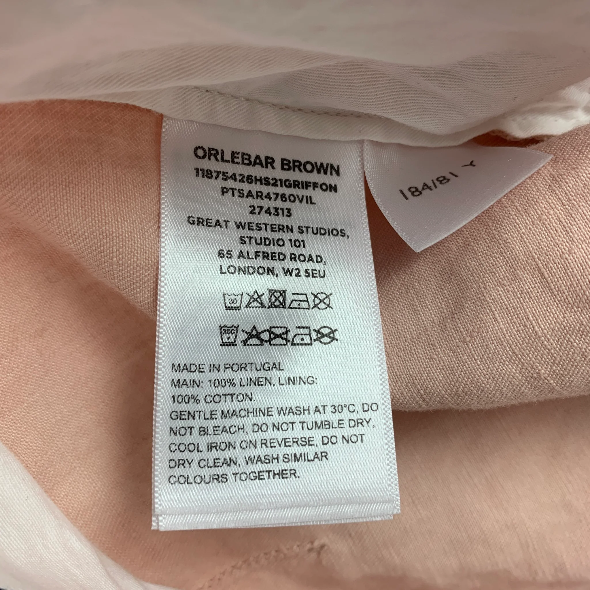 ORLEBAR BROWN Size 32 Pink Cotton Flat Front Pants - Image 3