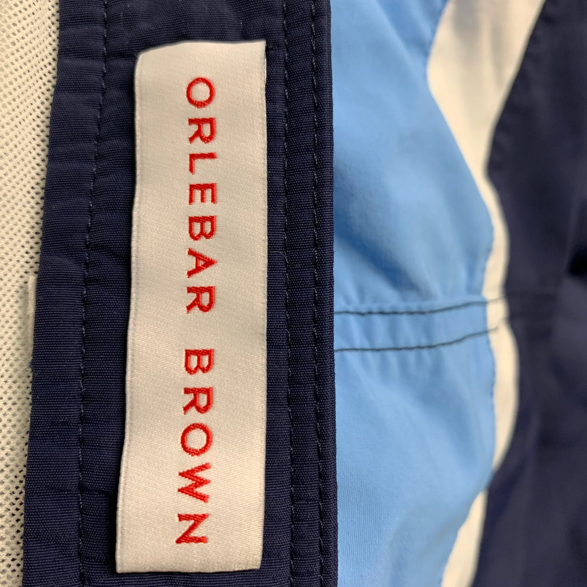 ORLEBAR BROWN Size 38 Navy White Stripe Nylon Side Tabs Swim Trunks - Image 5