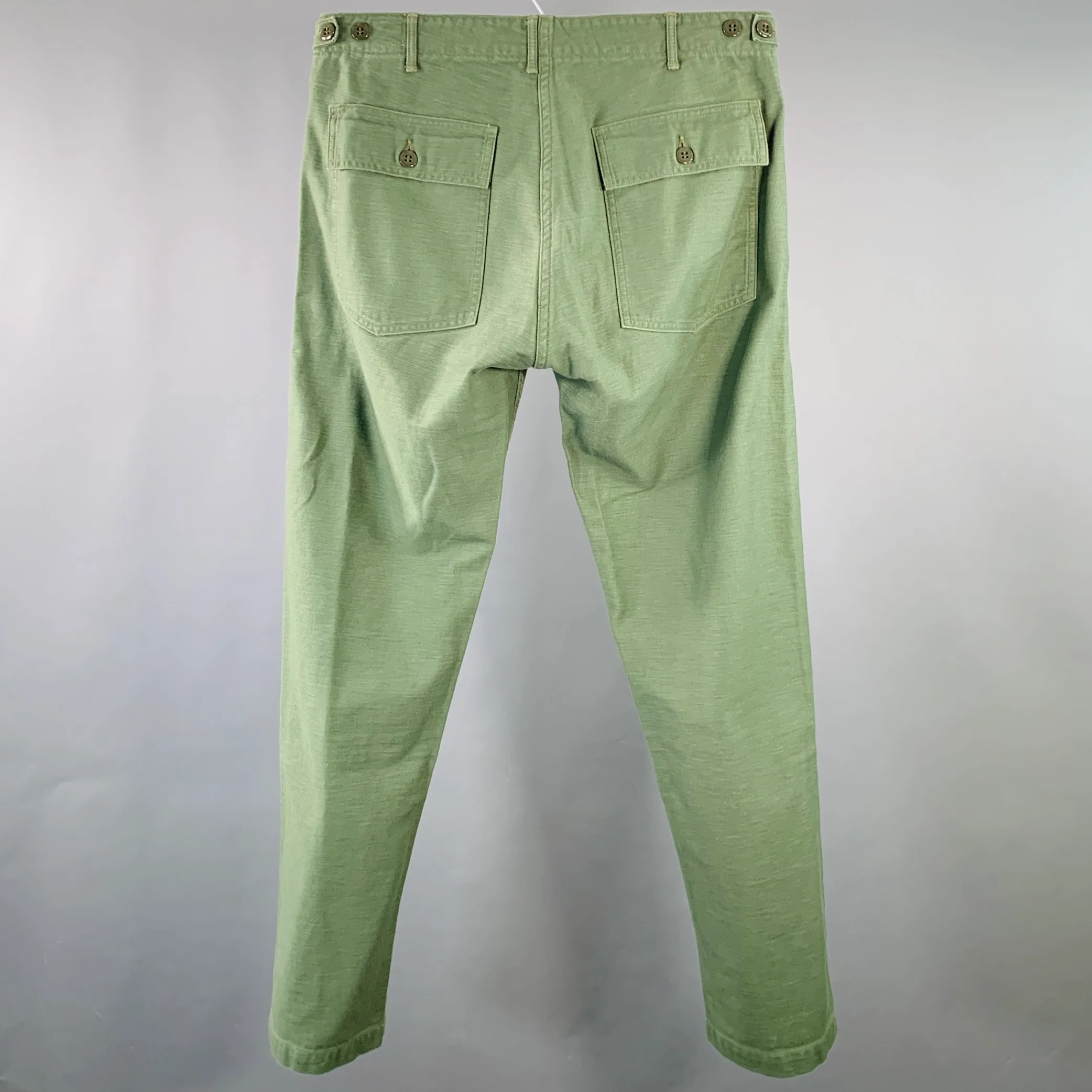 ORSLOW Size 34 Olive Green Cotton Straight Casual Pants - Image 3
