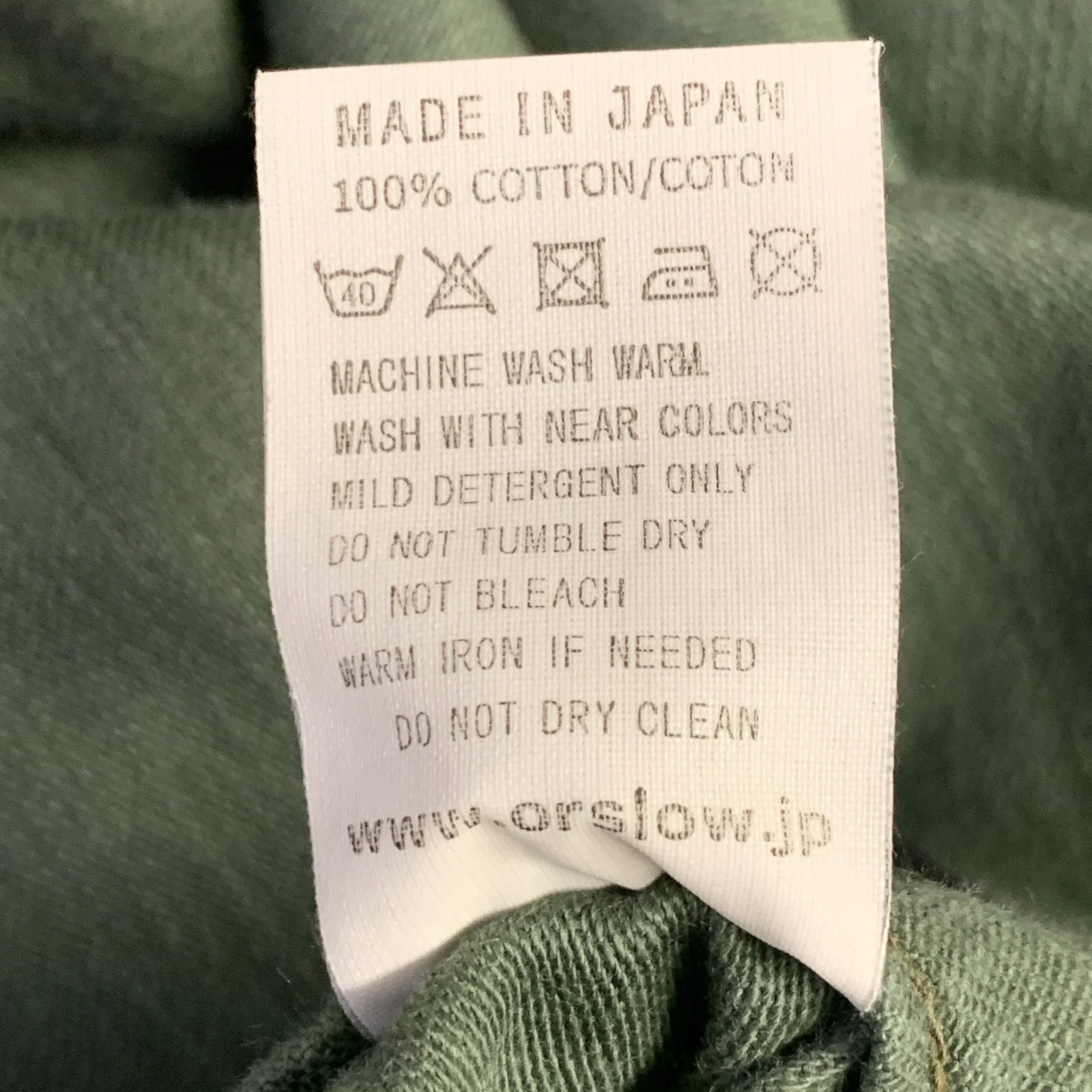 ORSLOW Size 34 Olive Green Cotton Straight Casual Pants - Image 8