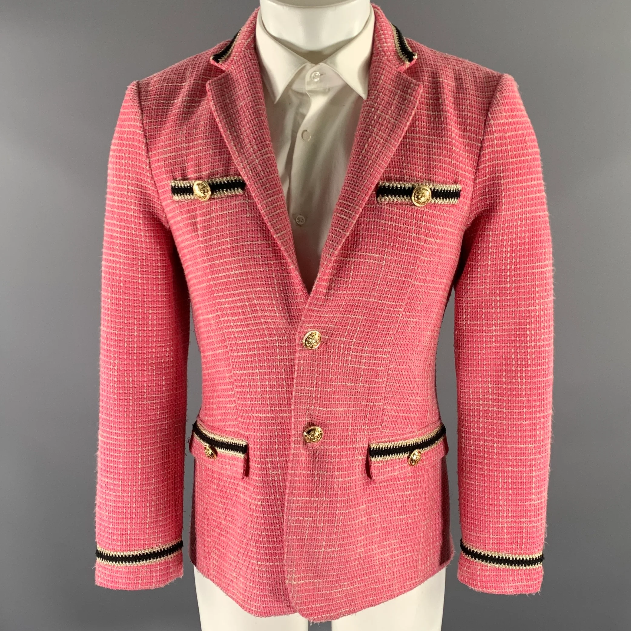 ORTTU Size XS Pink Gold Tweed Polyester Rayon Sport Coat
