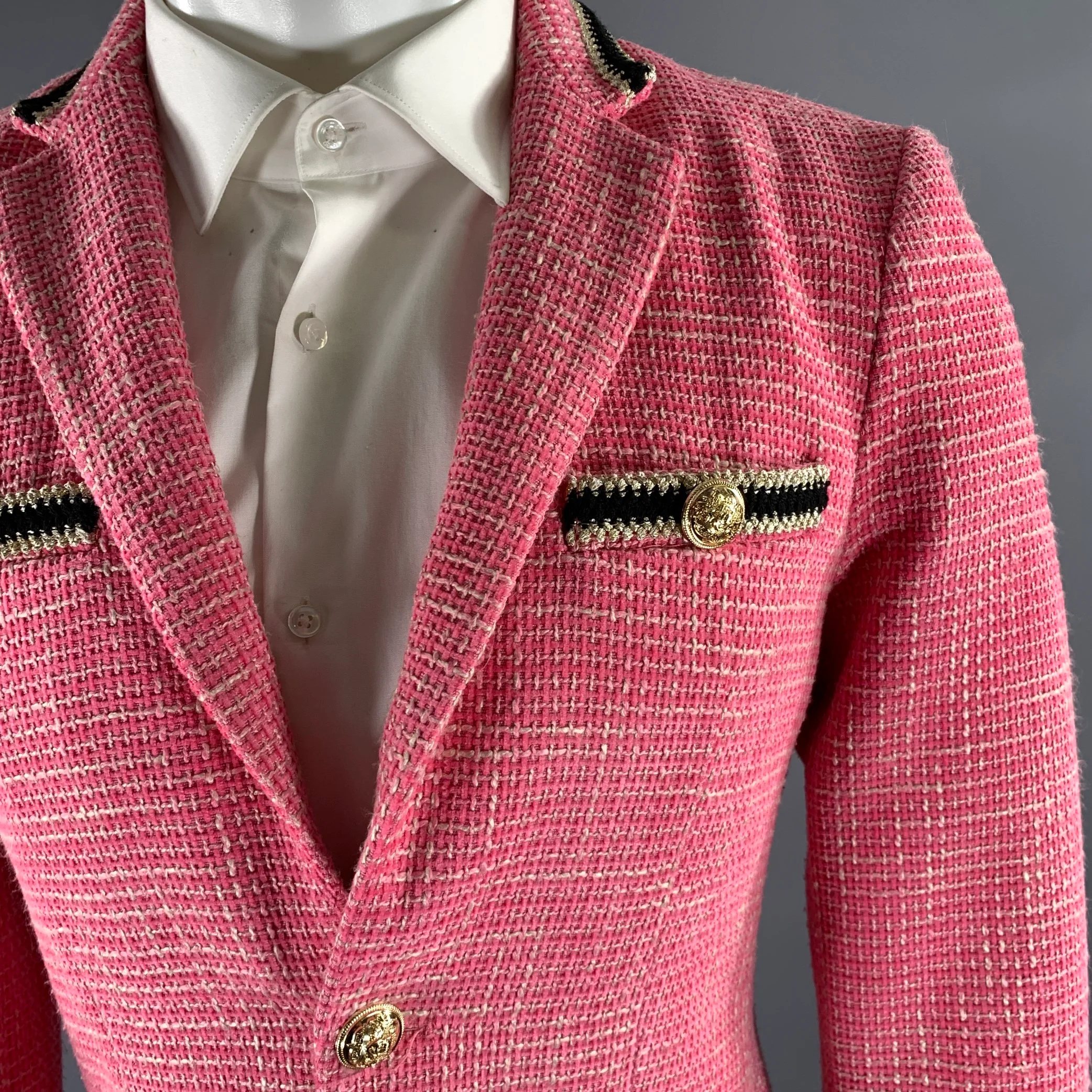 ORTTU Size XS Pink Gold Tweed Polyester Rayon Sport Coat - Image 2