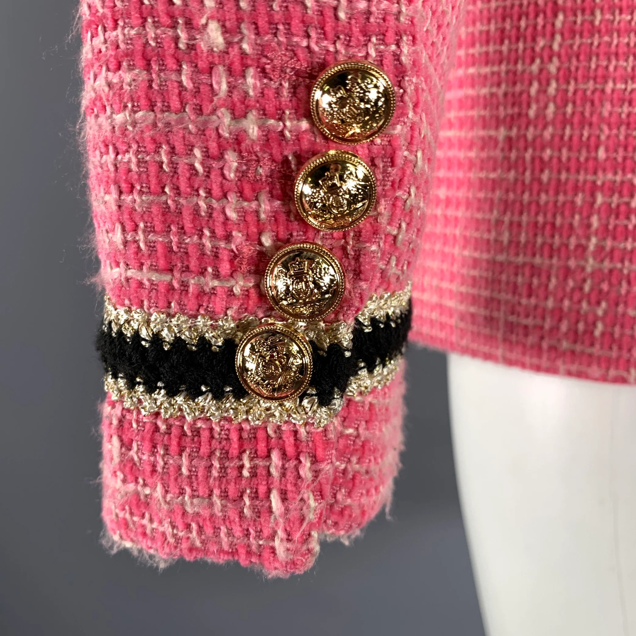 ORTTU Size XS Pink Gold Tweed Polyester Rayon Sport Coat - Image 6