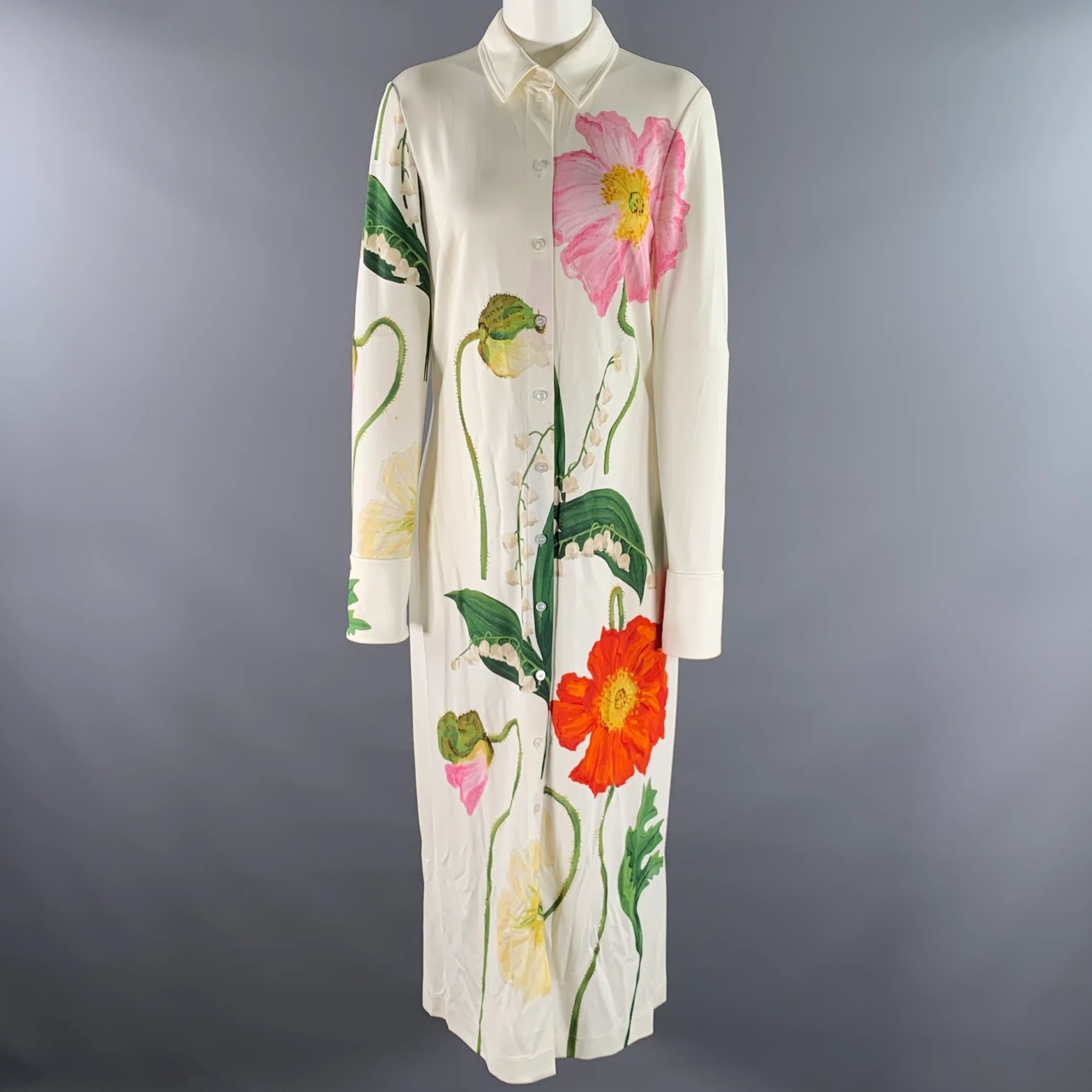 OSCAR DE LA RENTA Size 10 White Viscose Elastane Floral Maxi Dress