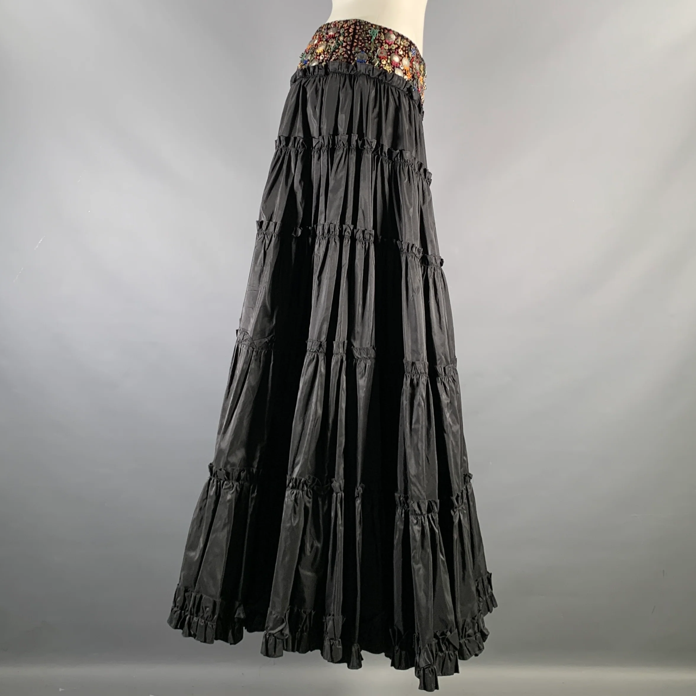 OSCAR DE LA RENTA Size 4 Black Ruffled Long Skirt - Image 3