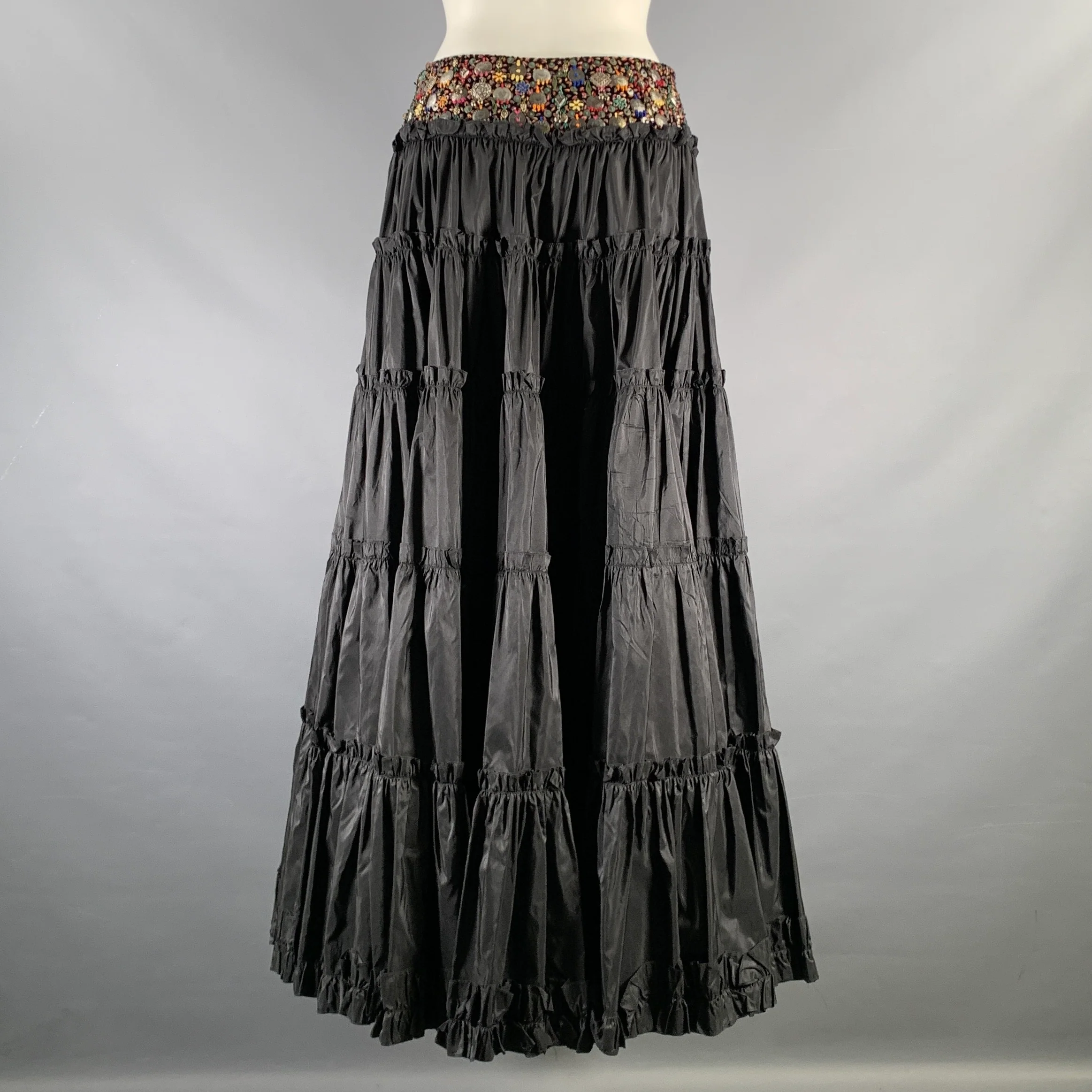 OSCAR DE LA RENTA Size 4 Black Ruffled Long Skirt - Image 4