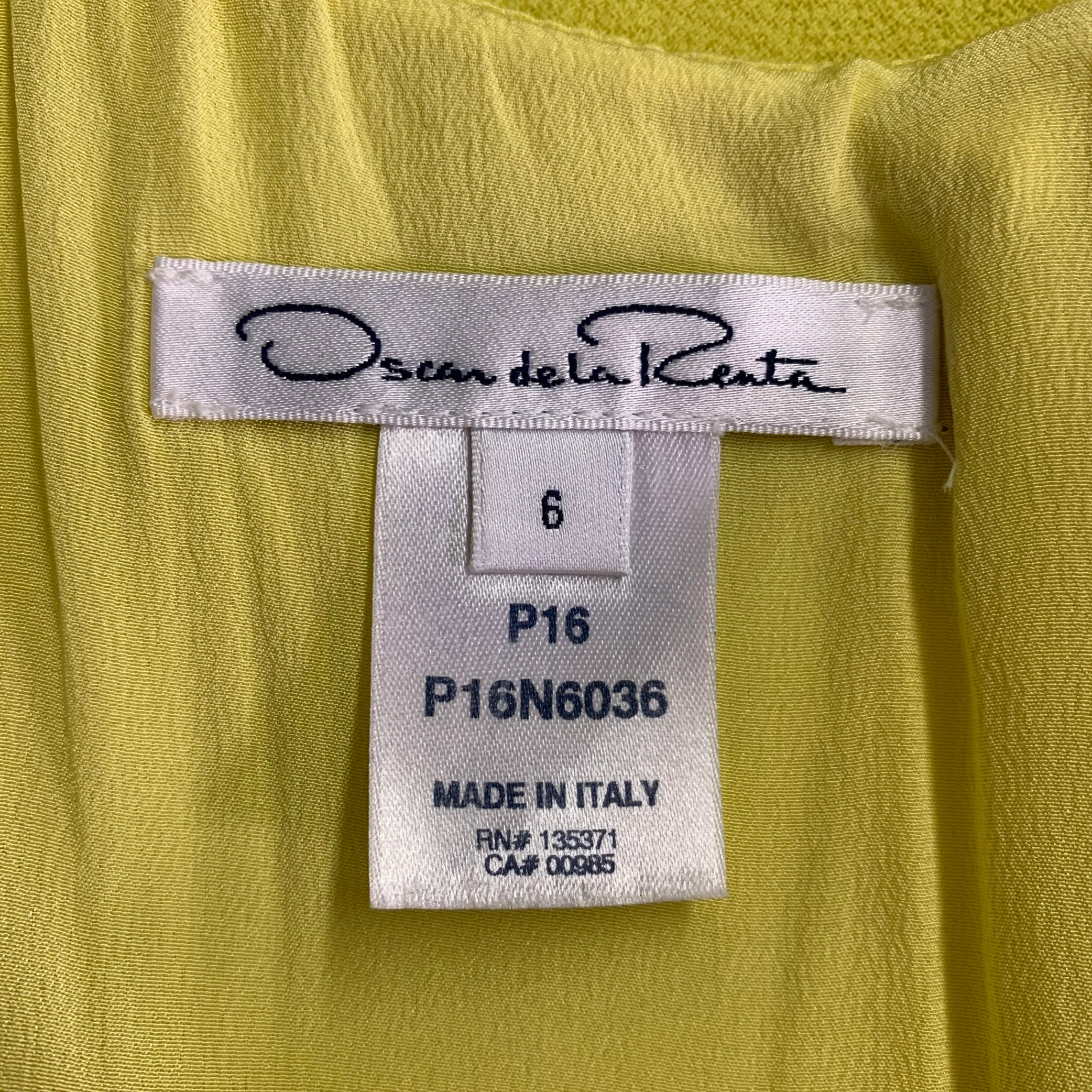 OSCAR DE LA RENTA Size 6 Neon Yellow Crepe Tiered Cocktail Dress - Image 4