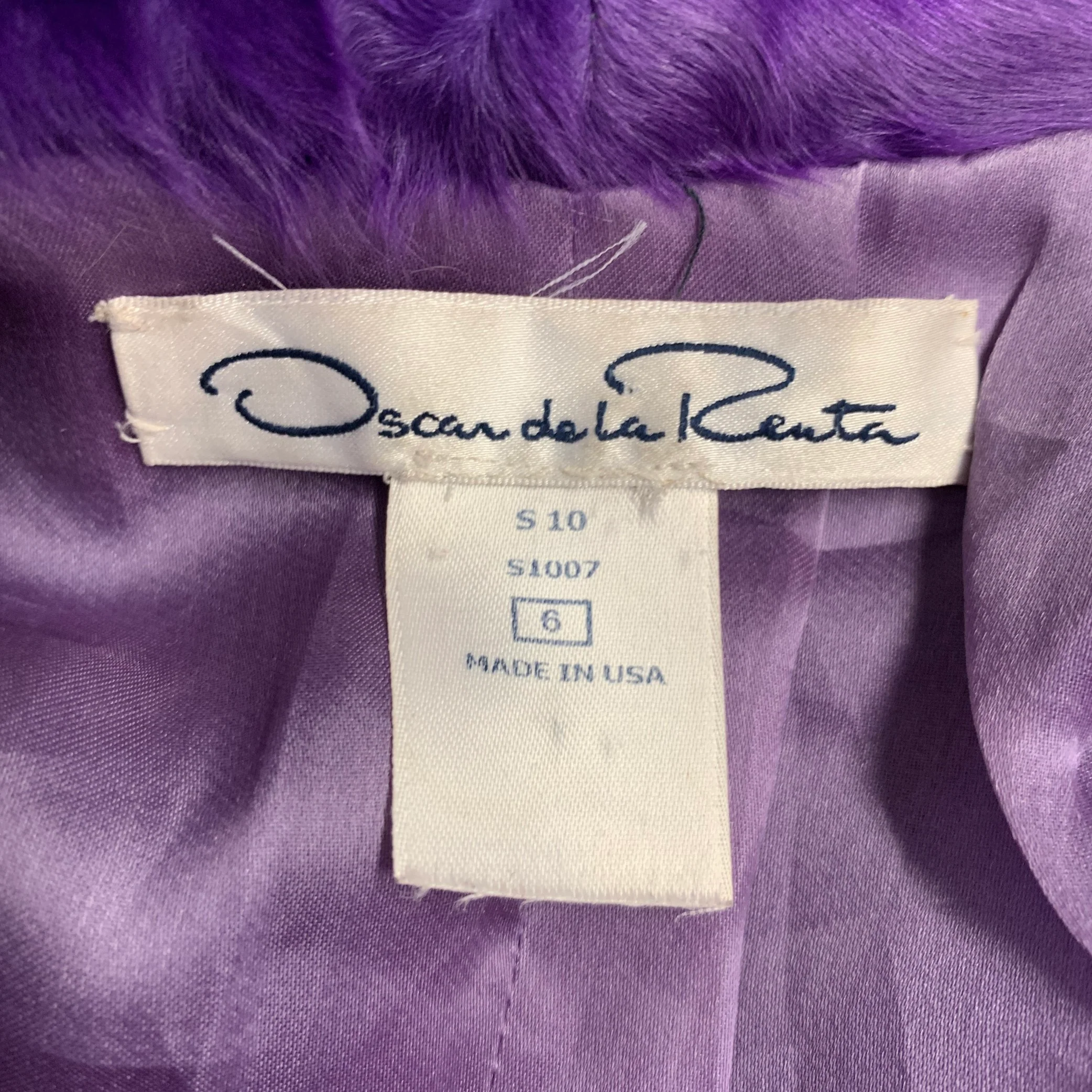 OSCAR DE LA RENTA Size 6 Purple Ostrich Leather Lamb Fur Eye Hook Vest - Image 5