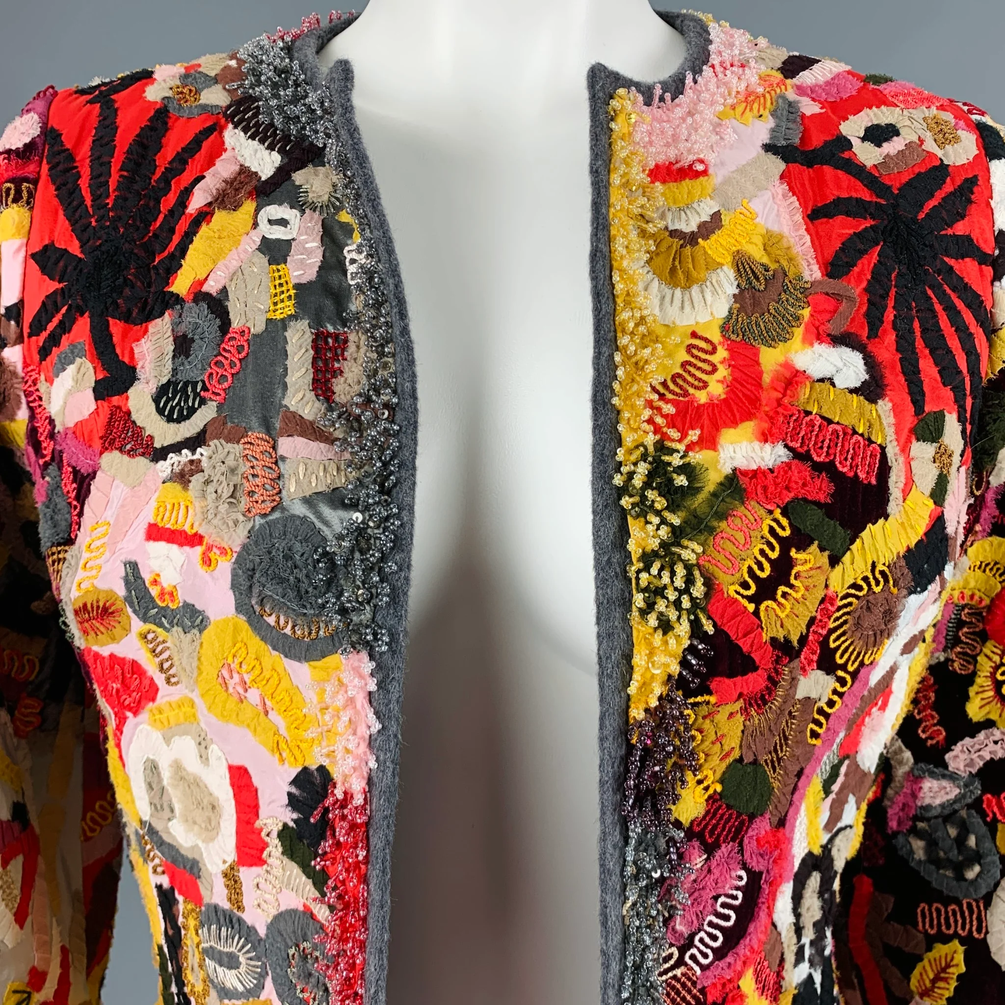 OSCAR DE LA RENTA Size 6 Yellow Red Virgin Wool Blend Jacket - Image 3
