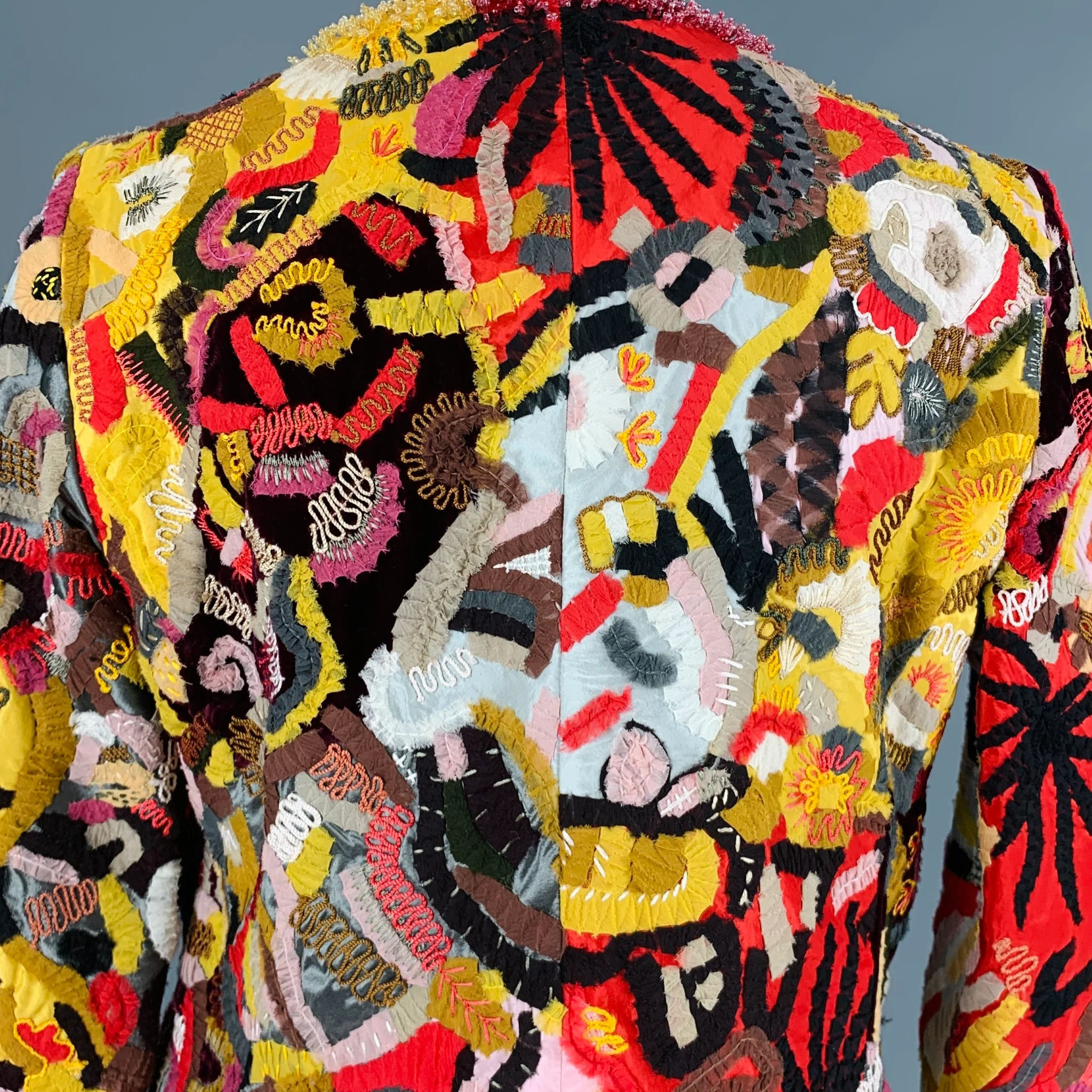 OSCAR DE LA RENTA Size 6 Yellow Red Virgin Wool Blend Jacket - Image 6