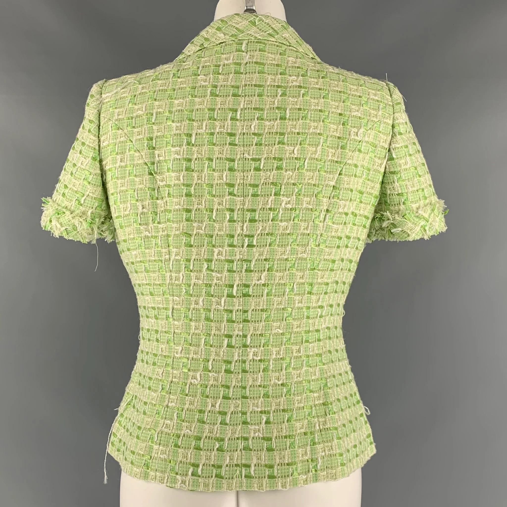 OSCAR DE LA RENTA Size 8 Green White Polyamide Blend Woven Dress Top - Image 3