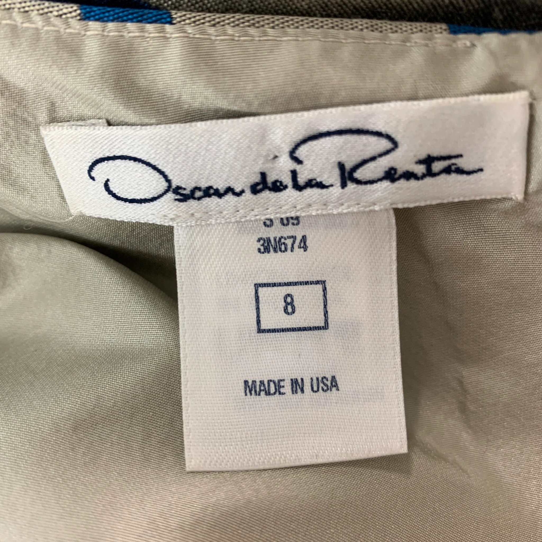 OSCAR DE LA RENTA Size 8 Taupe Blue Polyester Silk Print A-Line Cocktail Dress - Image 4