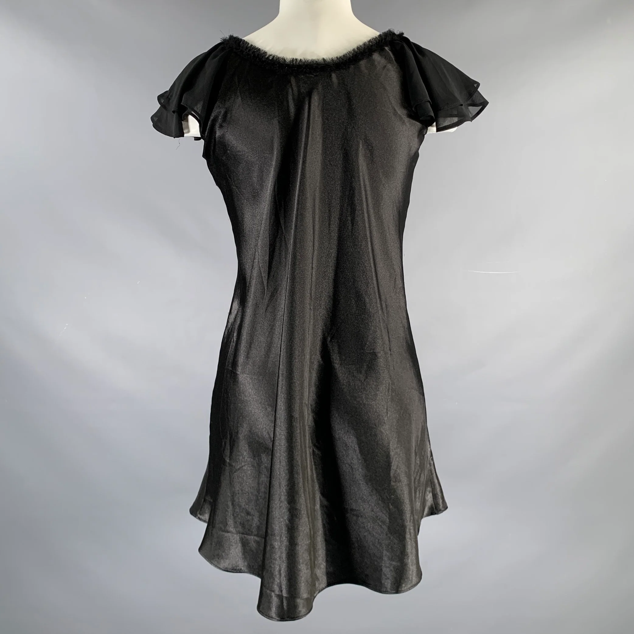 OSCAR DE LA RENTA Size S Black Polyester Mixed Fabrics Butterfly Sleeve Dress - Image 4
