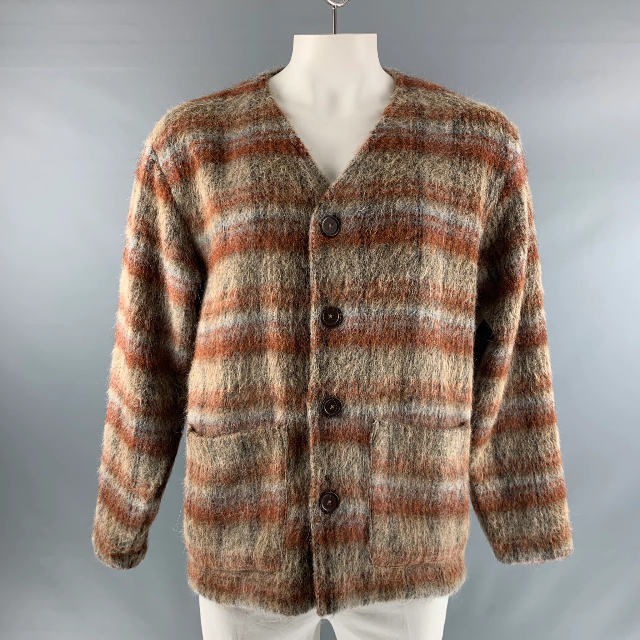 OUR LEGACY Size 48 Brown Taupe Plaid Wool Blend Oversized Cardigan