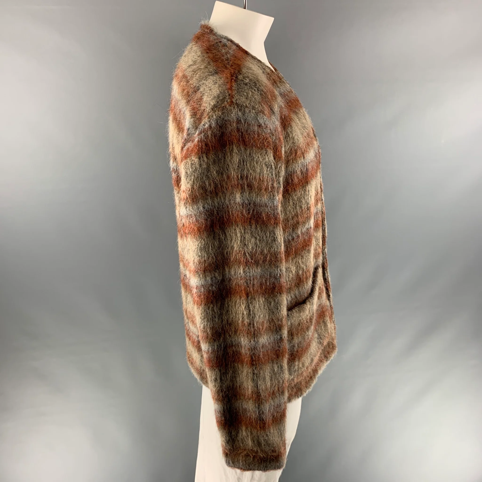 OUR LEGACY Size 48 Brown Taupe Plaid Wool Blend Oversized Cardigan - Image 3