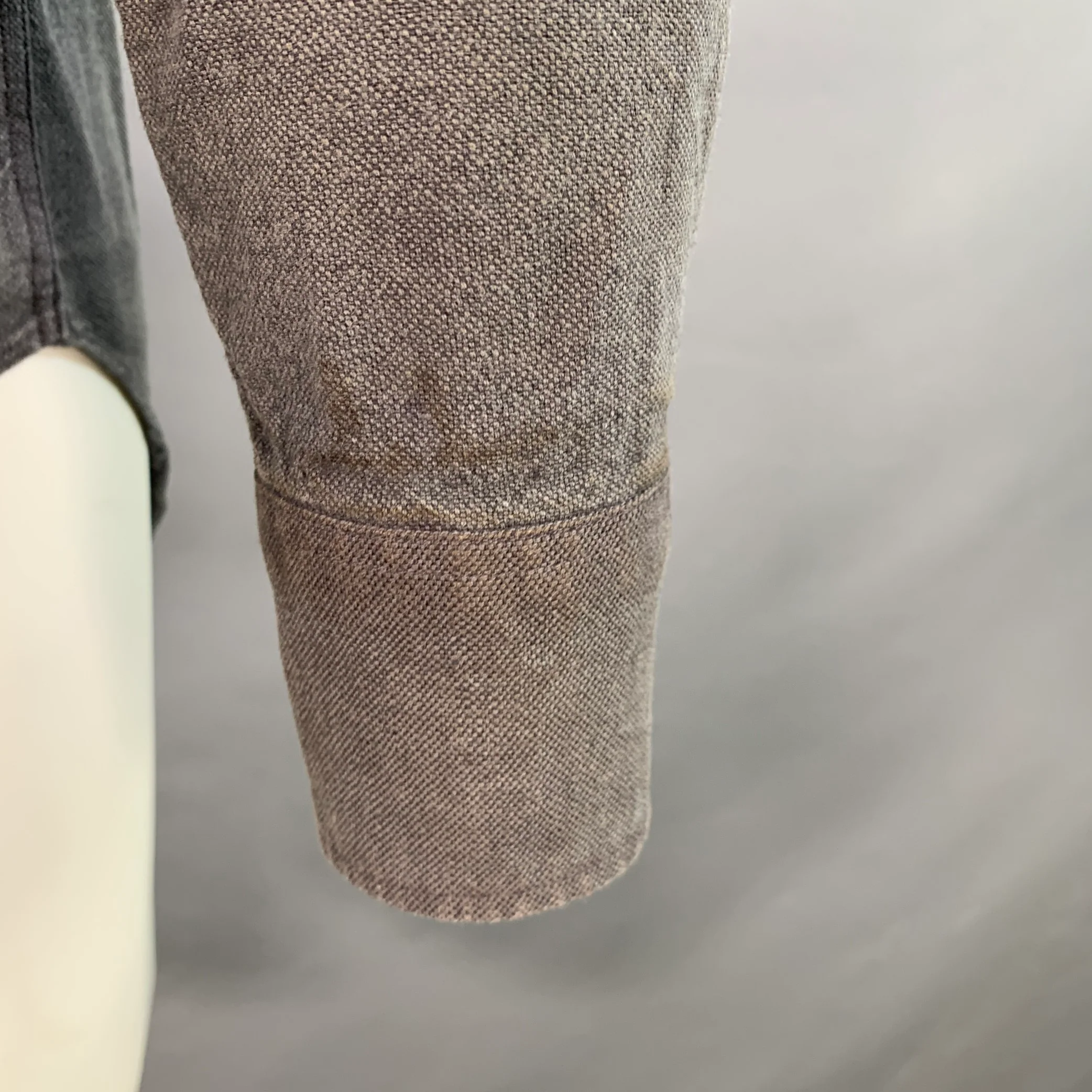 OUR LEGACY Size M Grey Charcoal Linen Cotton One Pocket Long Sleeve Shirt - Image 4