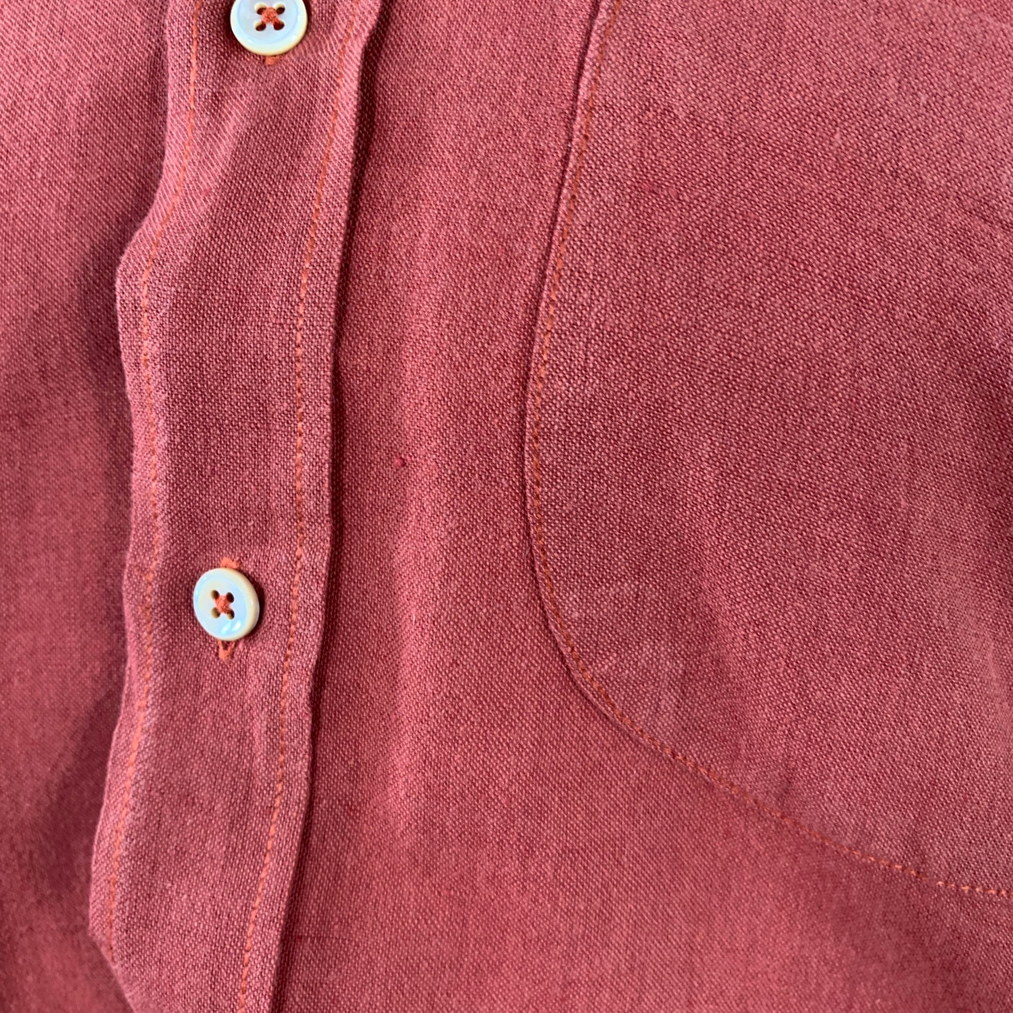 OUR LEGACY Size M Orange Rust Linen Cotton One Pocket Long Sleeve Shirt - Image 4