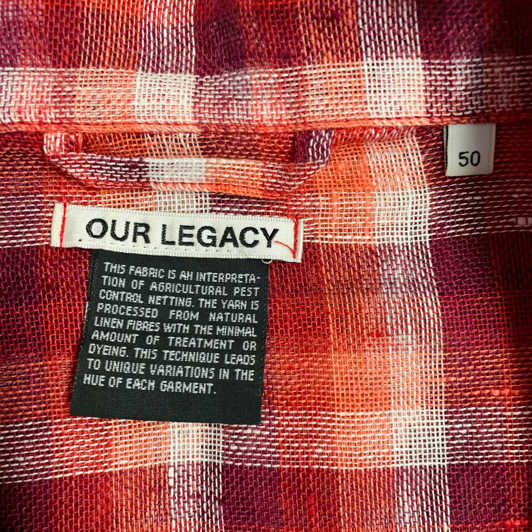 OUR LEGACY Size M Red White Plaid Linen One Pocket Short Sleeve Shirt - Image 5