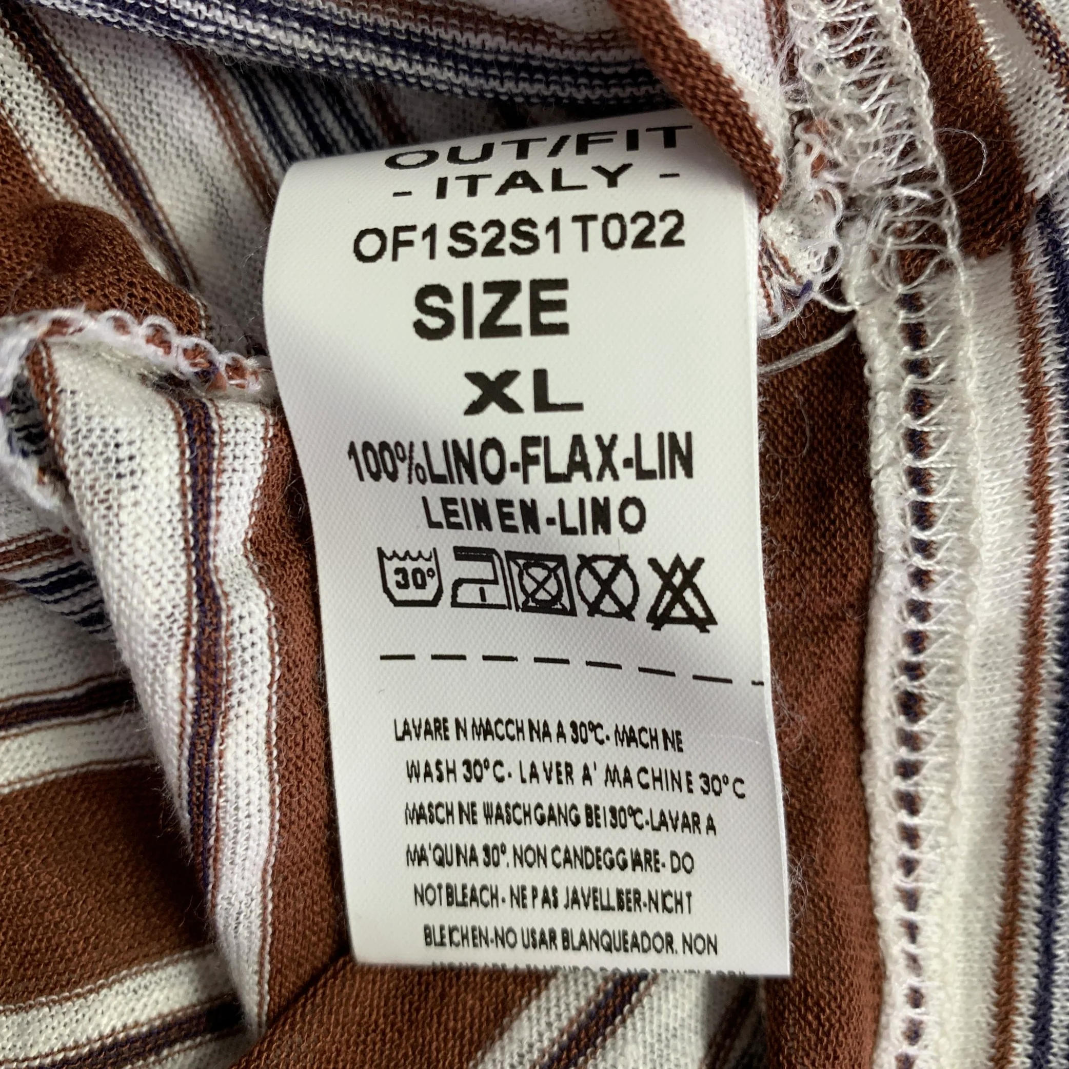 OUT/FIT Size XL Brown White Navy Stripe Linen Crew Neck T-shirt - Image 6