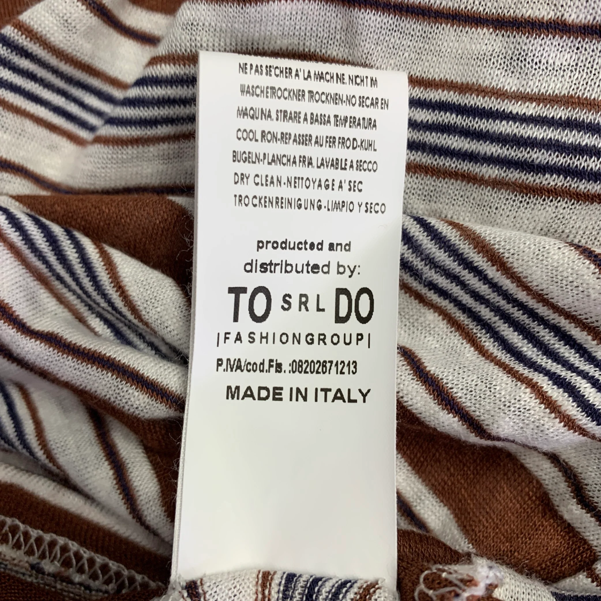 OUT/FIT Size XL Brown White Navy Stripe Linen Crew Neck T-shirt - Image 7