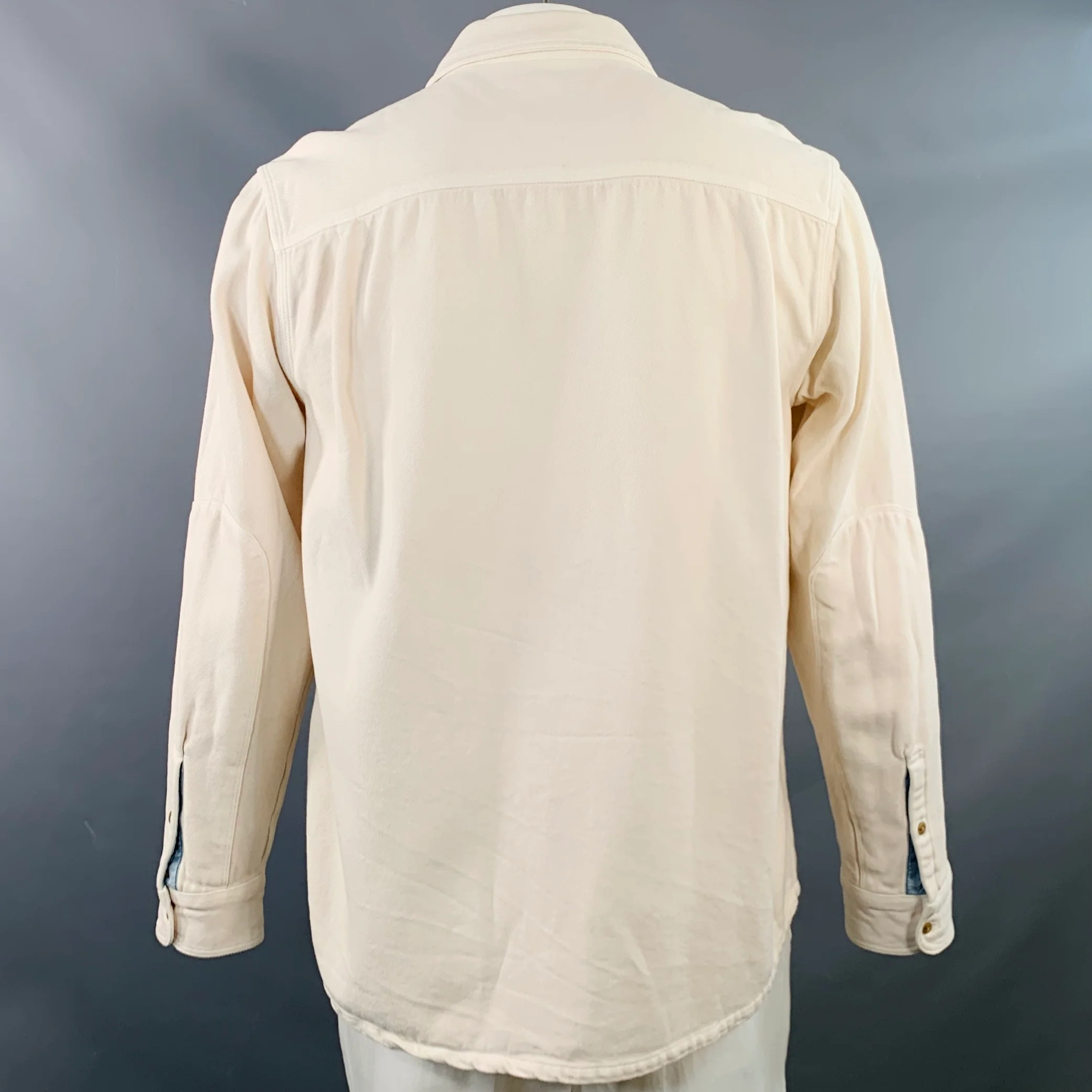 OUTERKNOWN Size L Cream Twill Cotton One Pocket Long Sleeve Shirt - Image 3