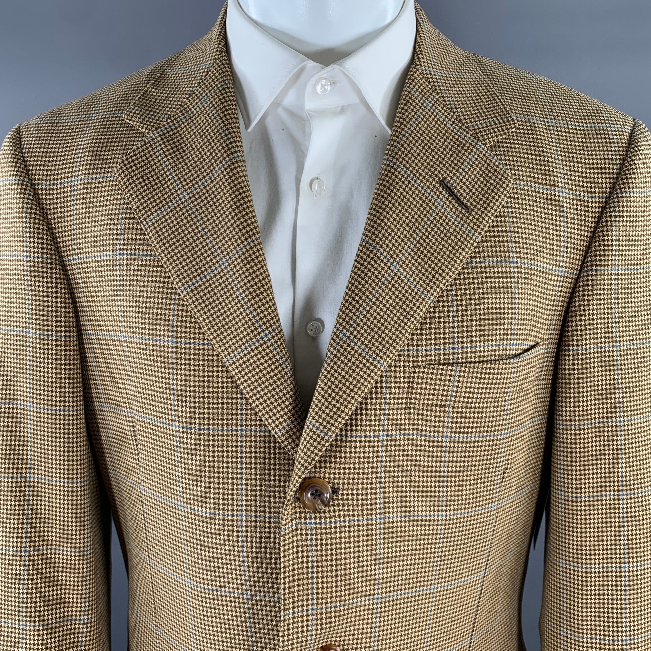 OXFORD CLOTHES Chest Size 40 Regular Tan Blue Nailhead Cashmere Sport Coat - Image 2