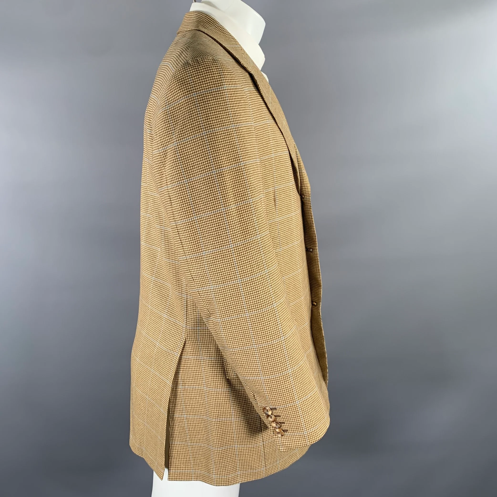 OXFORD CLOTHES Chest Size 40 Regular Tan Blue Nailhead Cashmere Sport Coat - Image 3