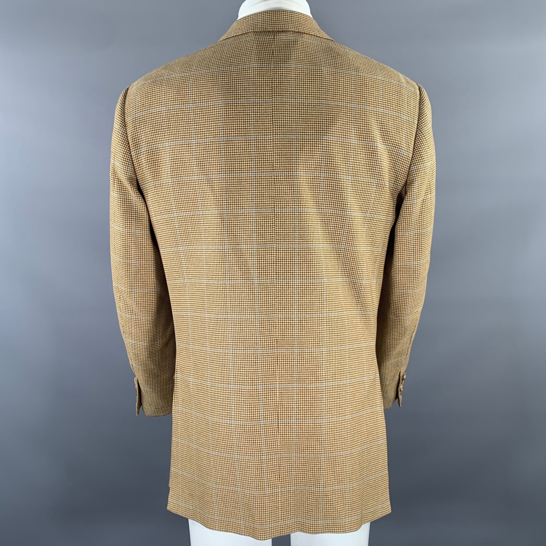 OXFORD CLOTHES Chest Size 40 Regular Tan Blue Nailhead Cashmere Sport Coat - Image 4