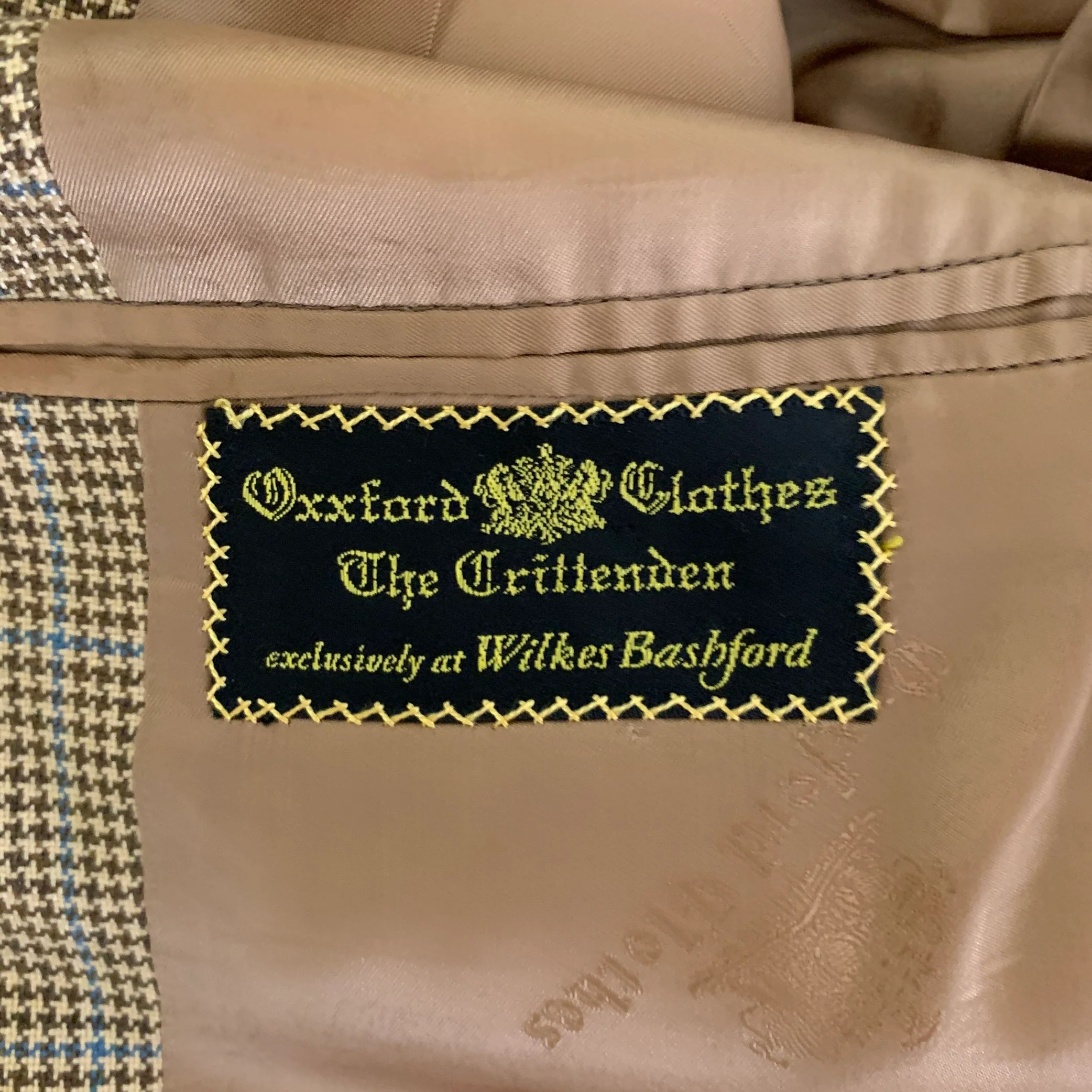 OXFORD CLOTHES Chest Size 40 Regular Tan Blue Nailhead Cashmere Sport Coat - Image 5