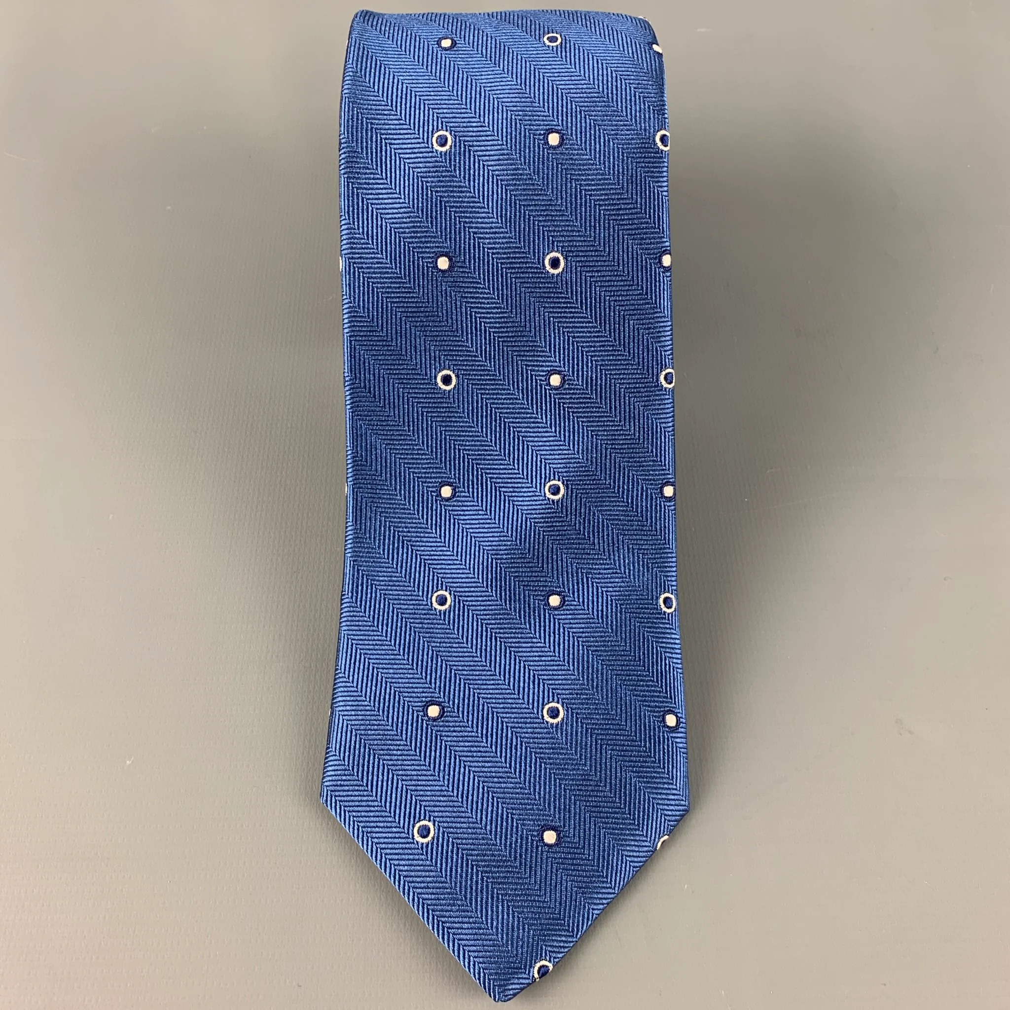 OXXFORD CLOTHES Blue White Dots Silk Tie - Image 2
