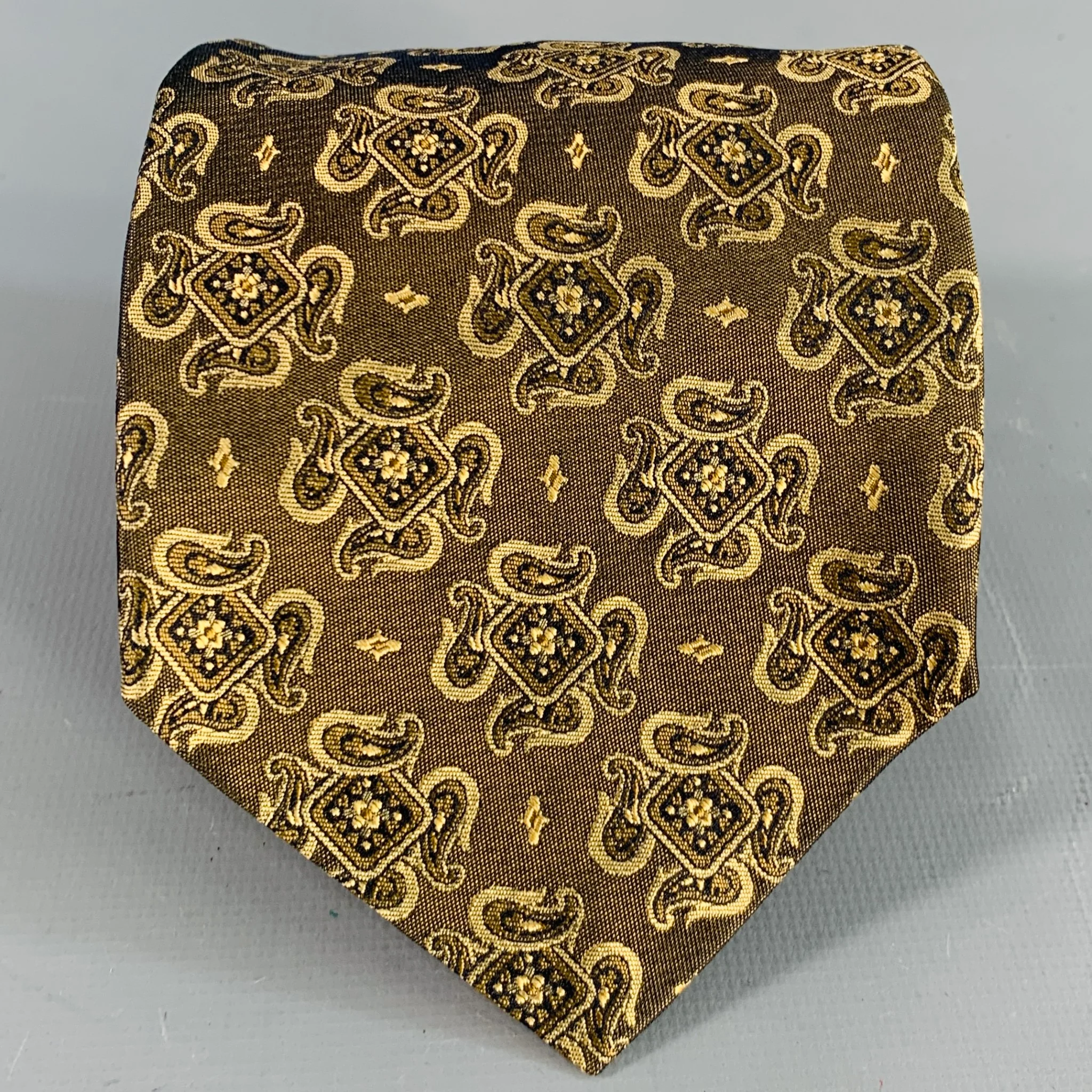 OXXFORD CLOTHES Brown Tan Jacquard Silk Tie