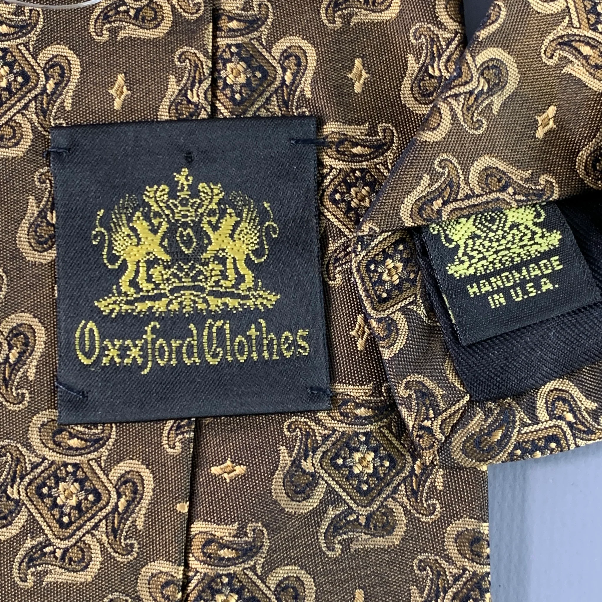 OXXFORD CLOTHES Brown Tan Jacquard Silk Tie - Image 4