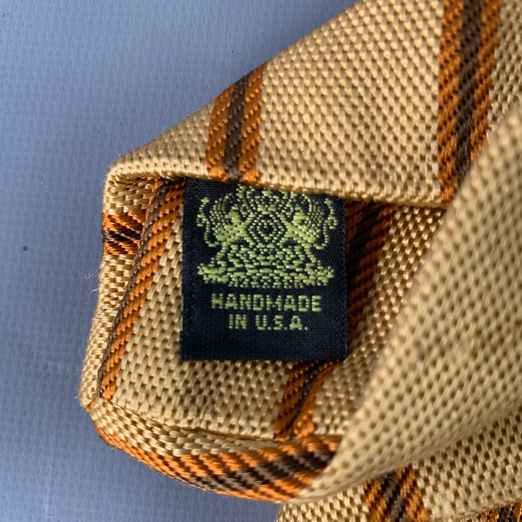 OXXFORD CLOTHES Orange Mustard Diagonal Stripe Silk Tie - Image 4