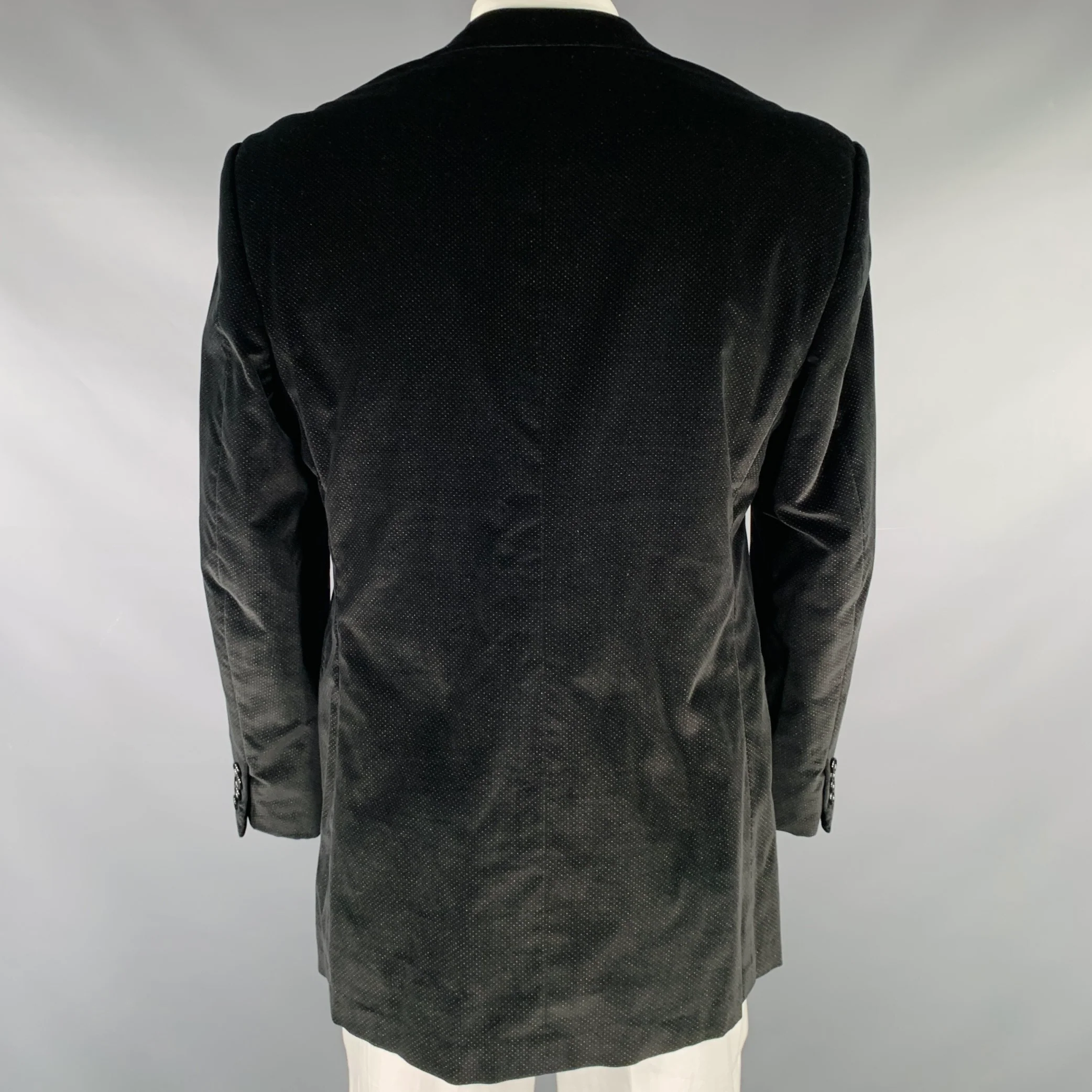OXXFORD CLOTHES Size 44 Black Gold Dots Velvet Single Button Sport Coat - Image 4