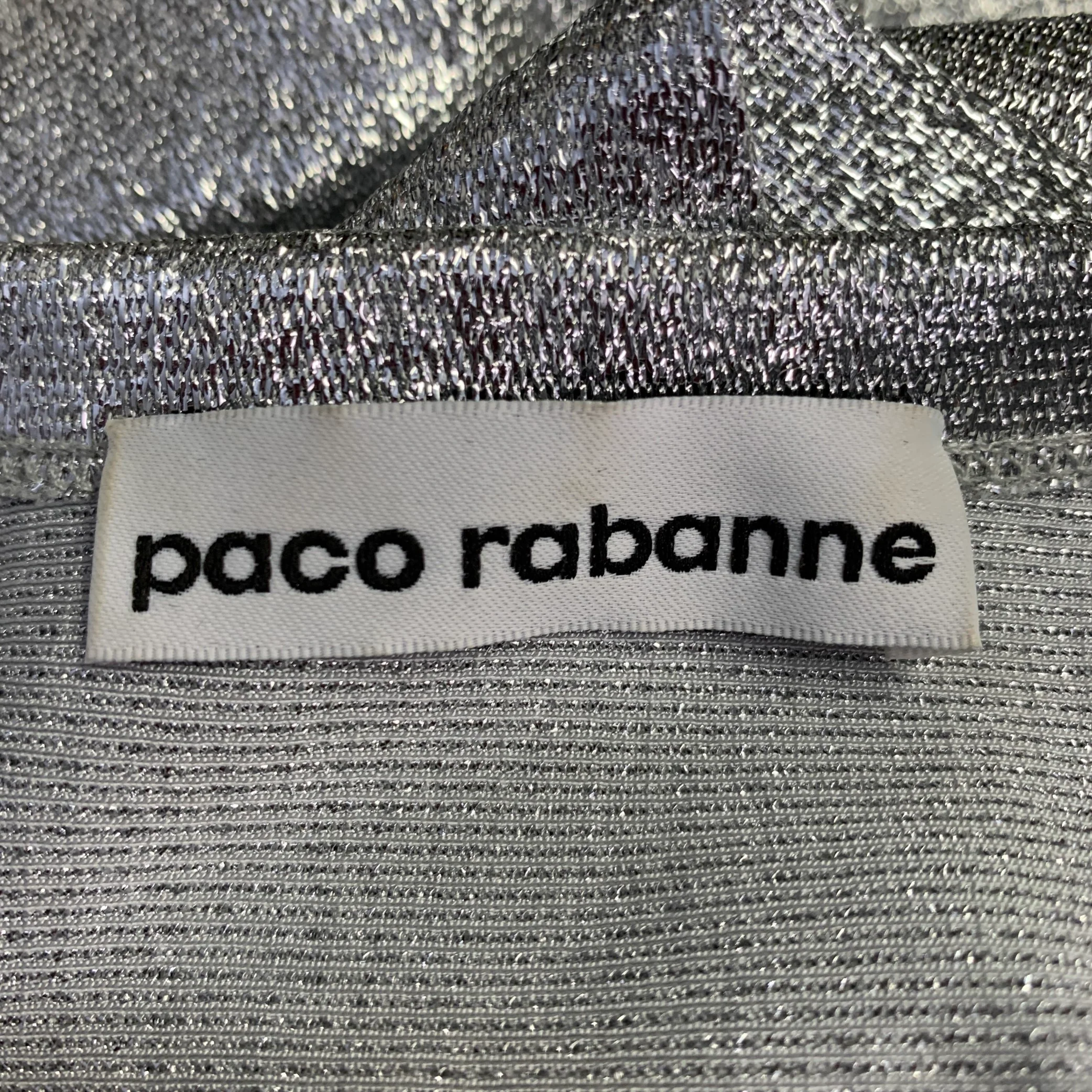 PACO RABANNE Size 4 Silver Viscose Blend Cap Sleeves Asymmetrical Midi Cocktail Dress - Image 5