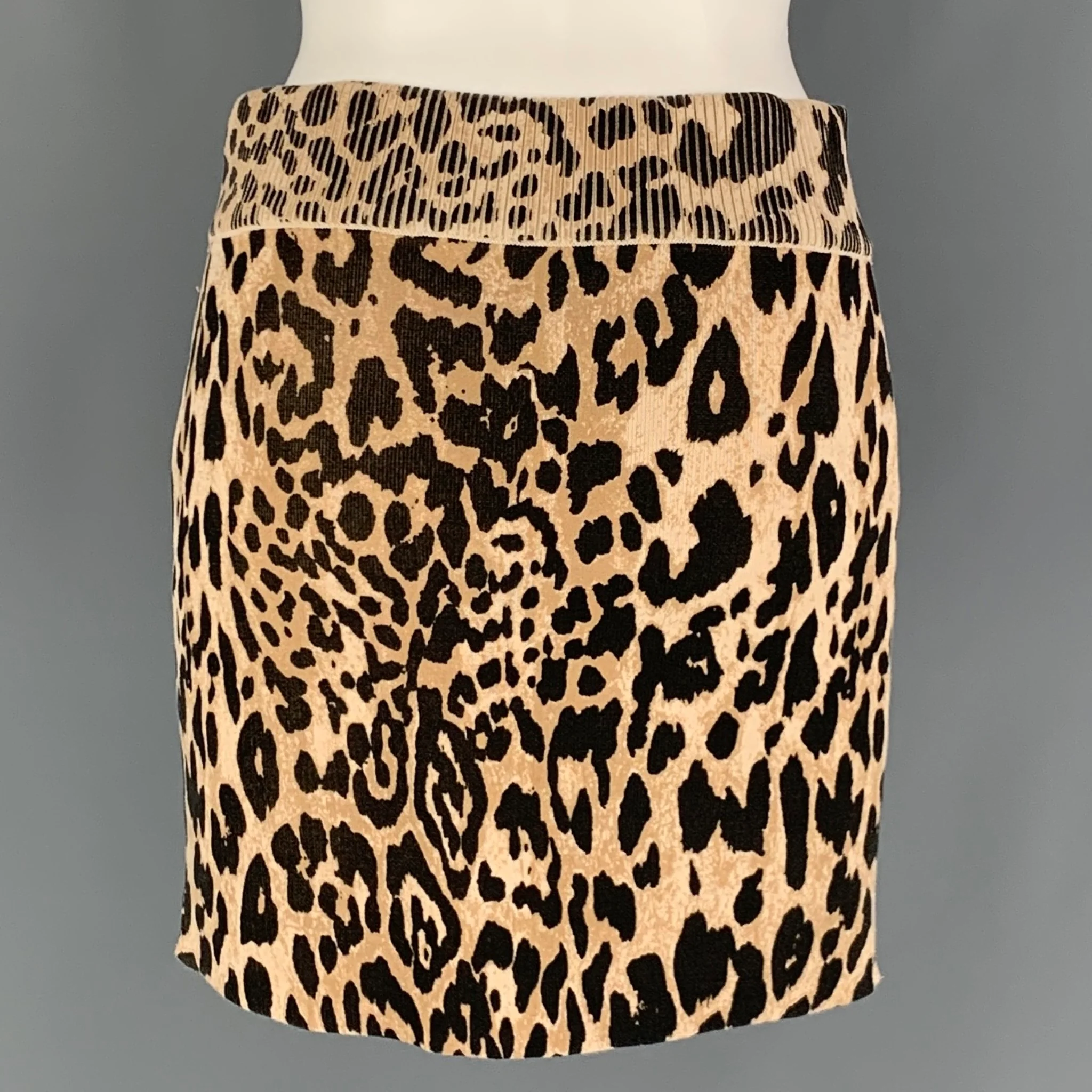 PACO RABANNE Size S Tan Brown Animal Print Cotton Mini Skirt - Image 3