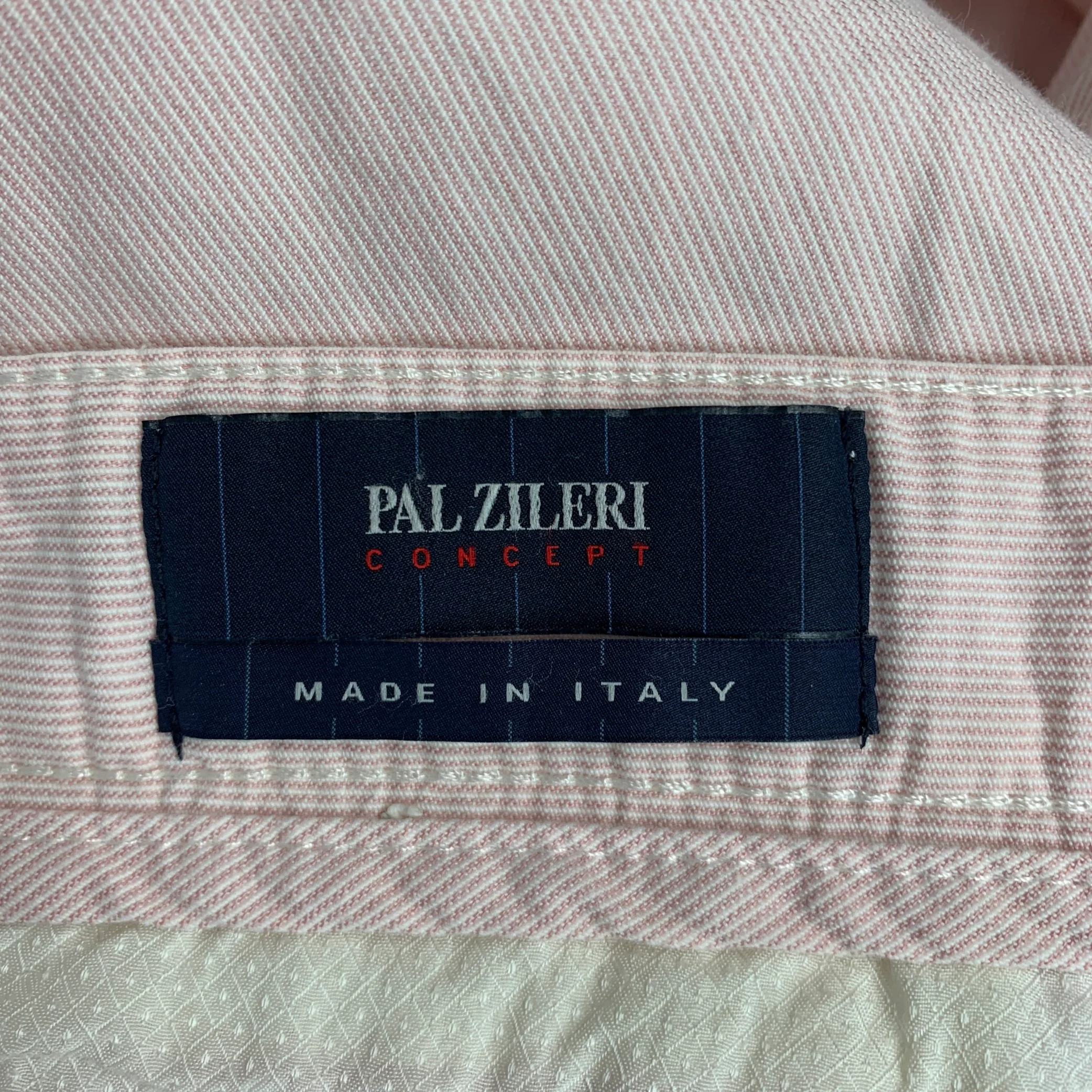 PAL ZILERI Size 36 Pink White Stripe Cotton 5 Pockets Casual Pants - Image 4