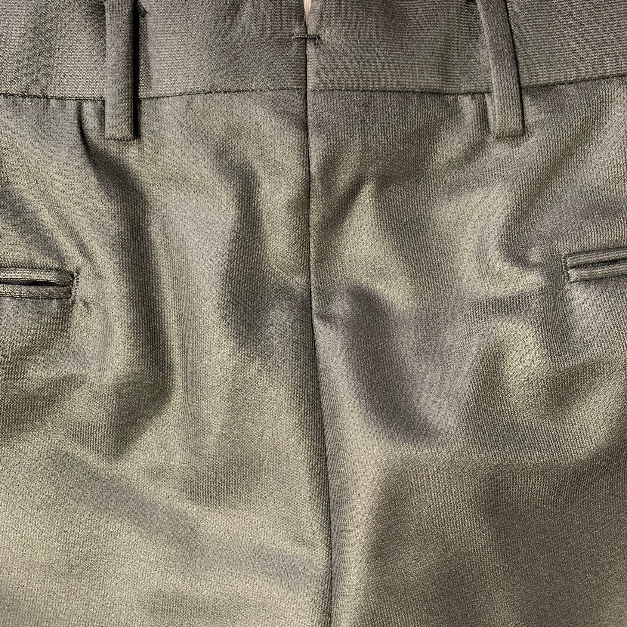PAL ZILERI Size L Black Wool Silk Flat Front Zip Fly Dress Pants - Image 3