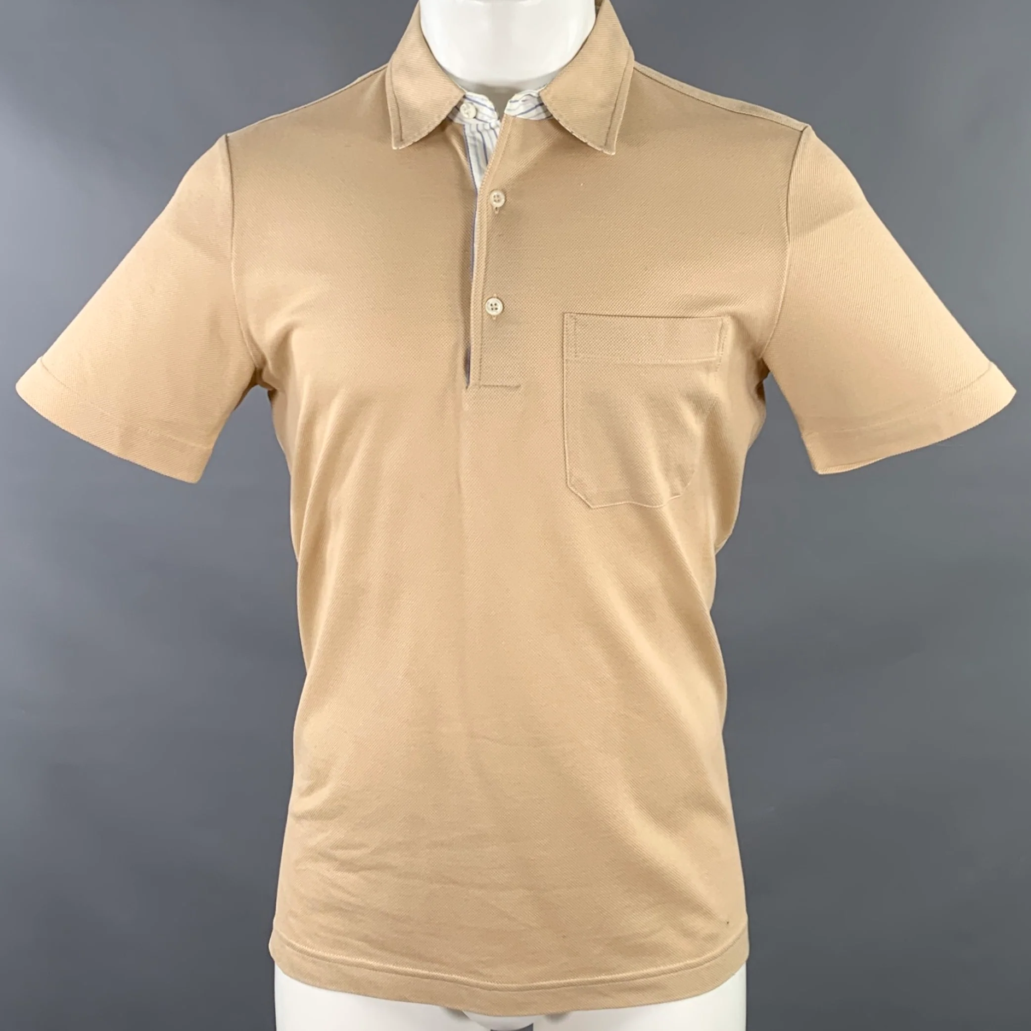 PAL ZILERI Size M Beige White Blue Contrast Trim Short Sleeve Polo