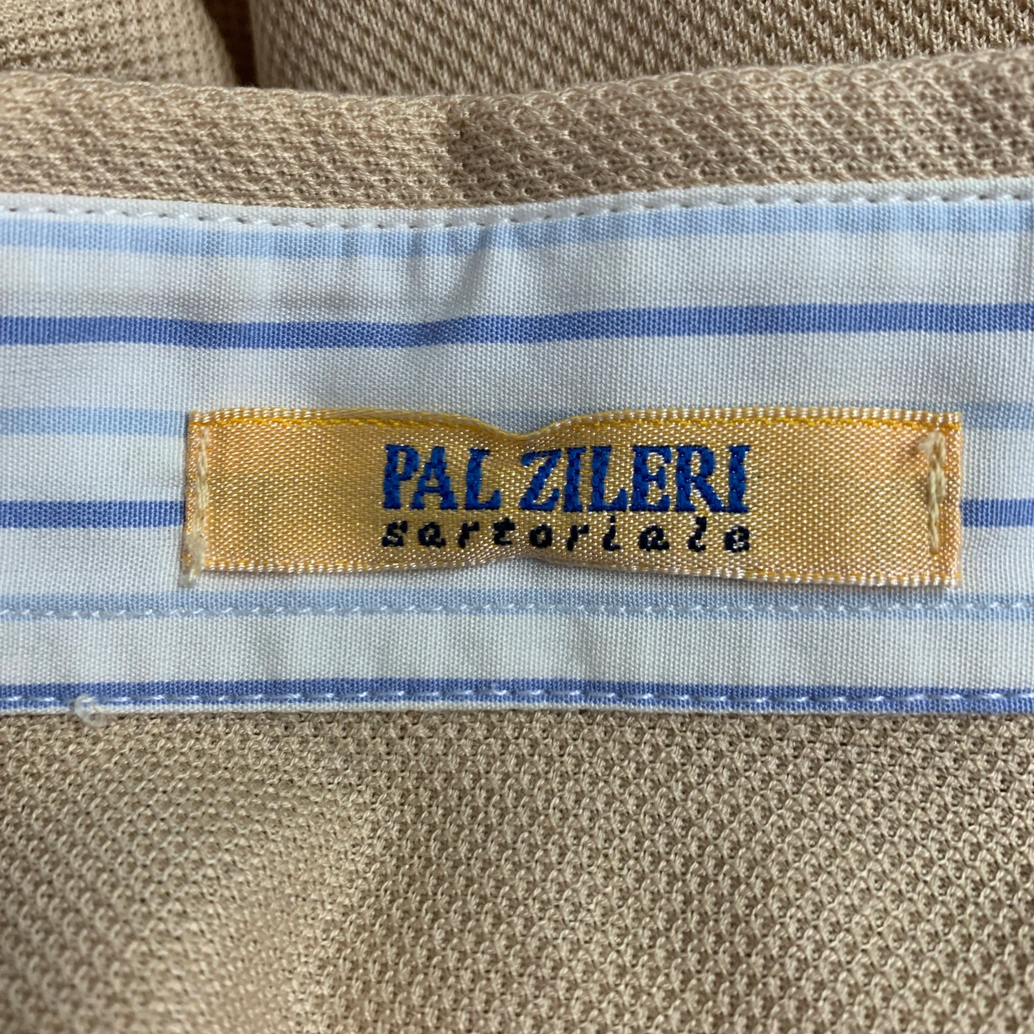 PAL ZILERI Size M Beige White Blue Contrast Trim Short Sleeve Polo - Image 4
