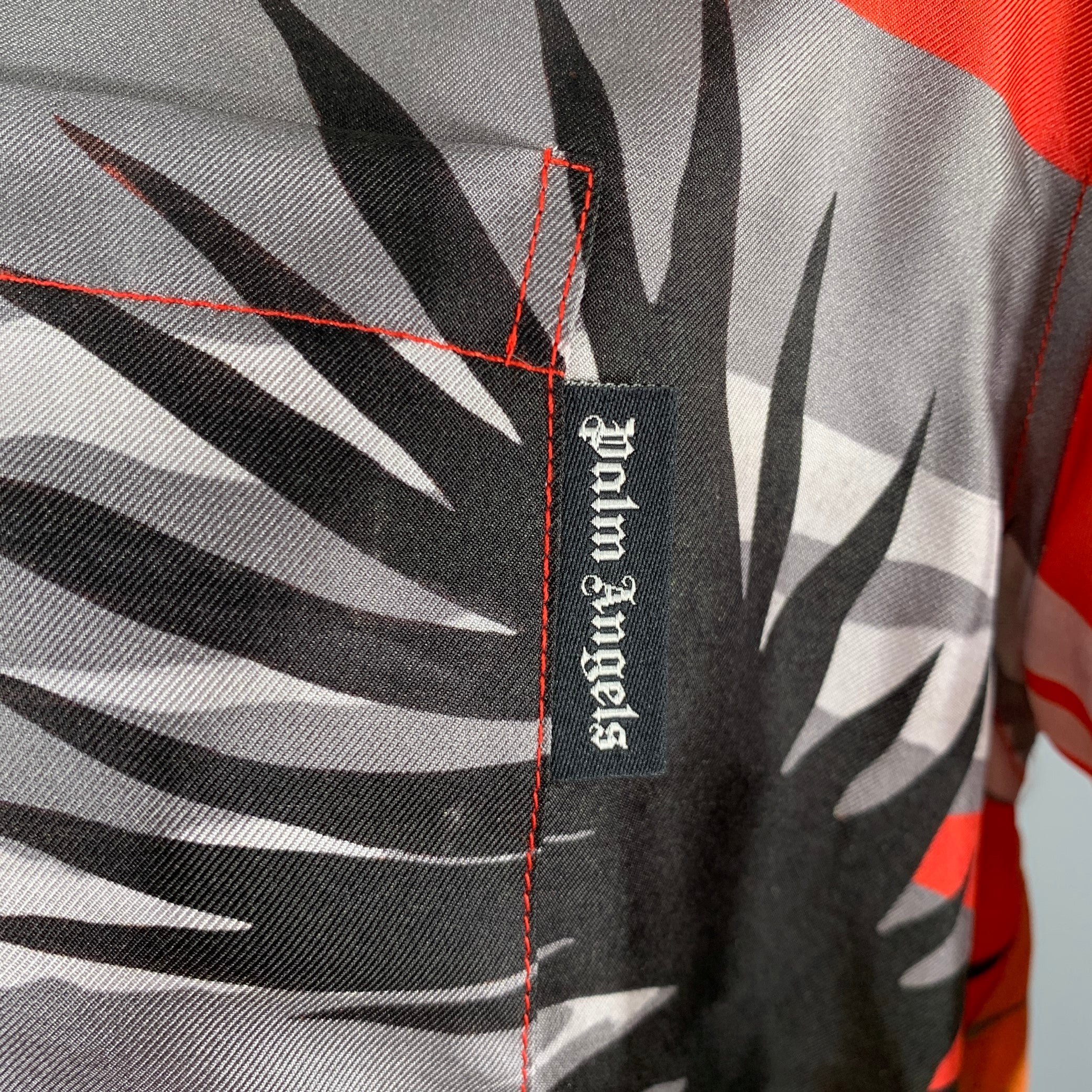 PALM ANGELS Size 42 Red Grey Hawaiian Silk Short Sleeve Shirt - Image 2