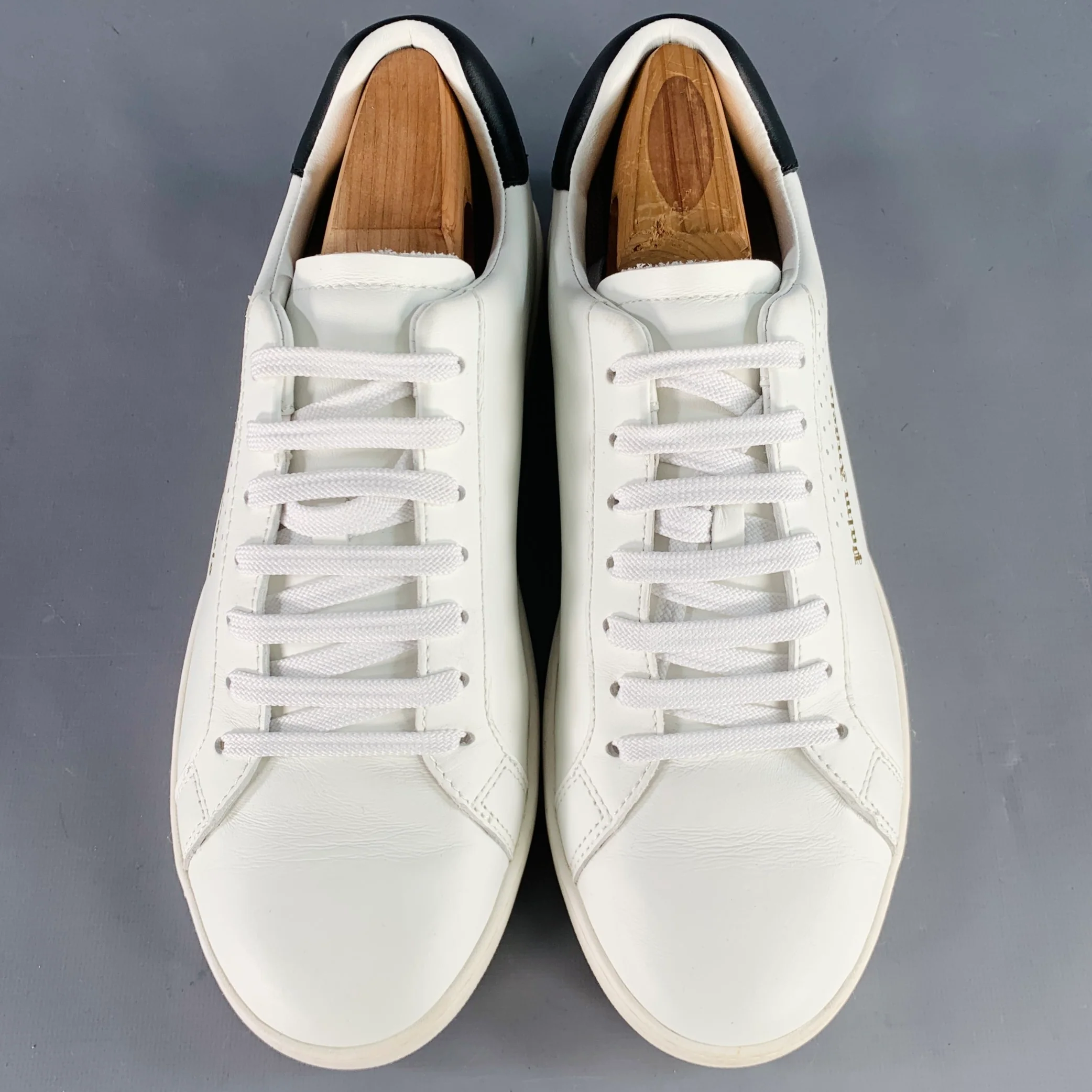 PALM ANGELS Size 9 White Black Leather Lace-Up Low Top Sneakers - Image 4