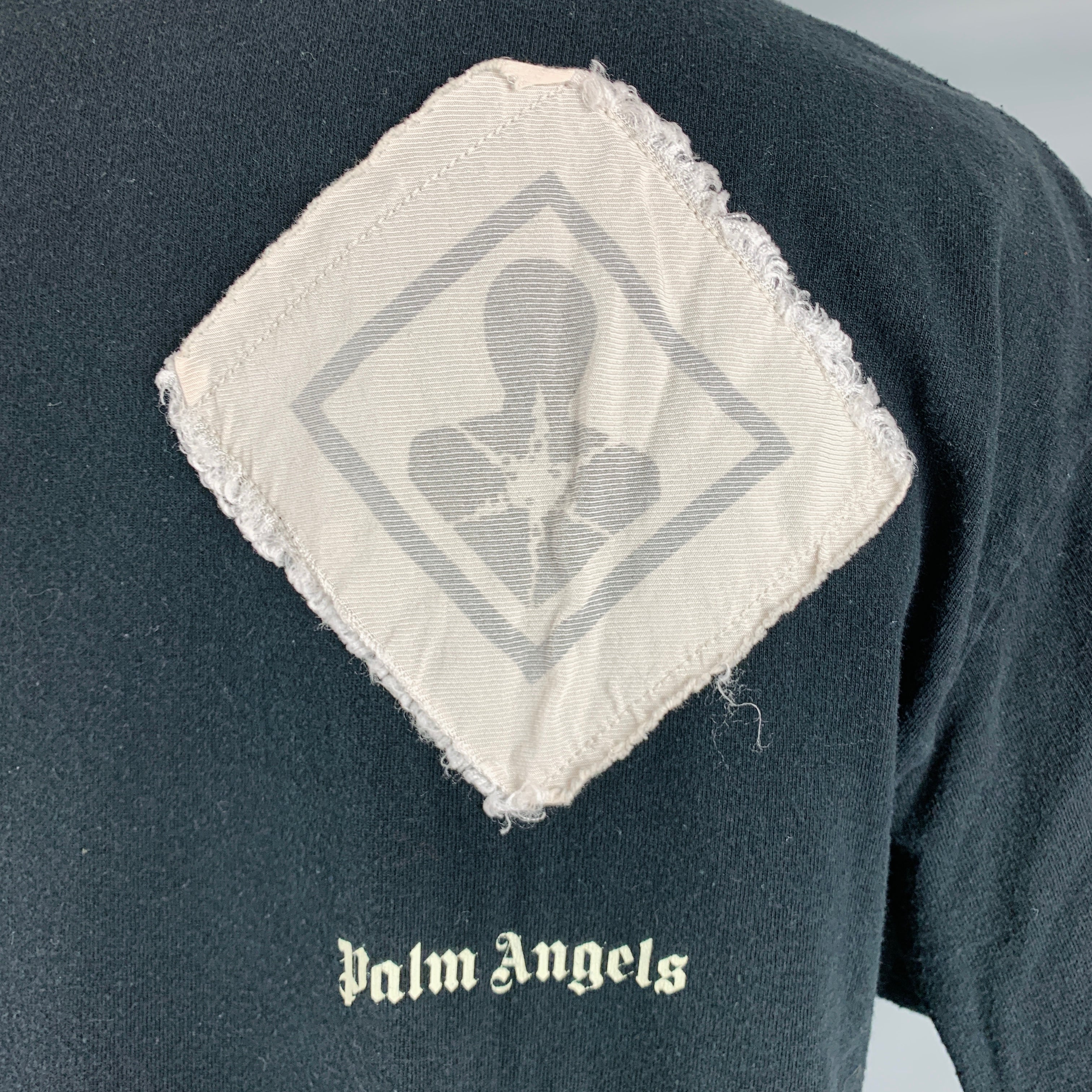 PALM ANGELS Size XL Black Patches Cotton Crew Neck T-shirt - Image 5